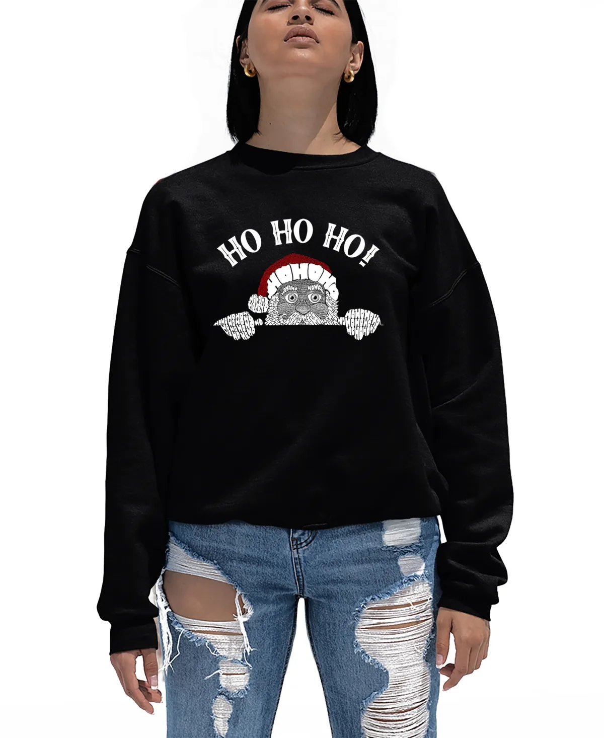 Peeking Santa Word Art Crewneck Sweatshirt by La Pop Art