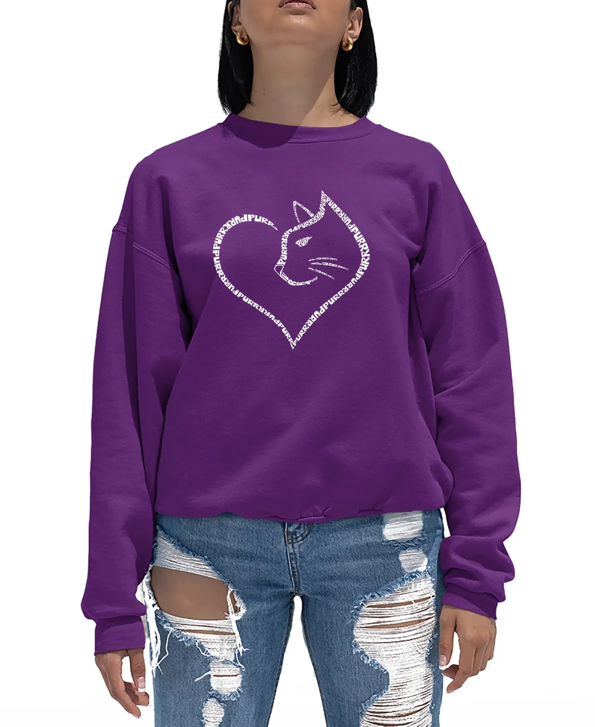Cat Heart Word Art Crewneck Sweatshirt by La Pop Art
