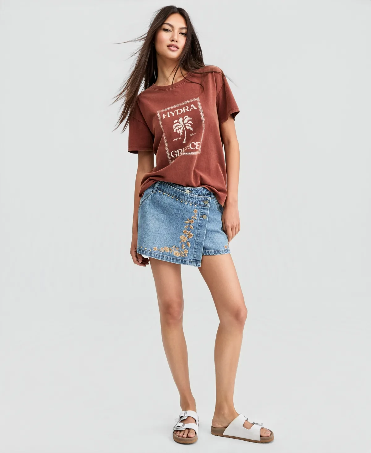 Embroidered Denim Mini Skort by And Now This