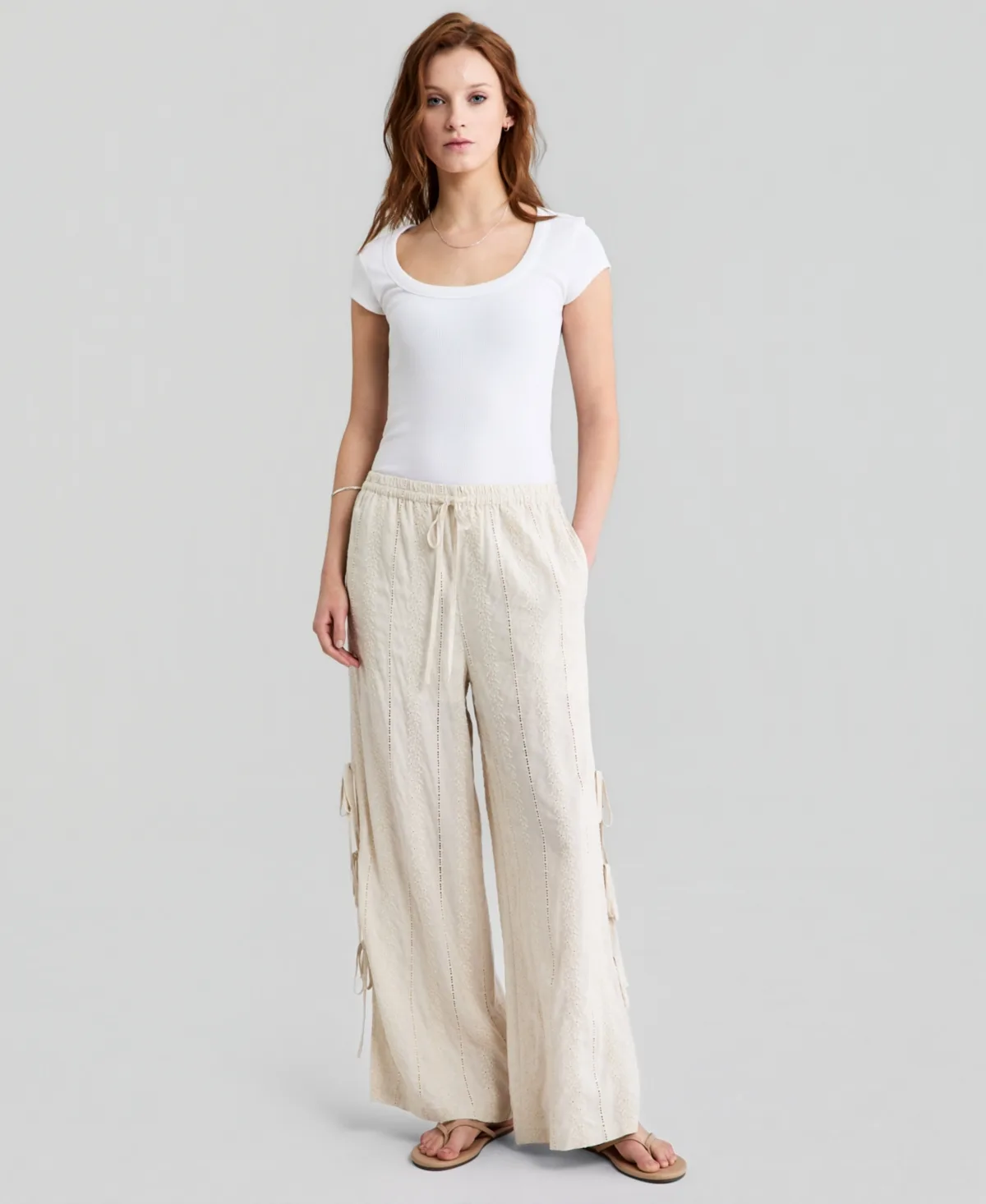Embroidered Side-Tie Pull-On Pants by And Now This