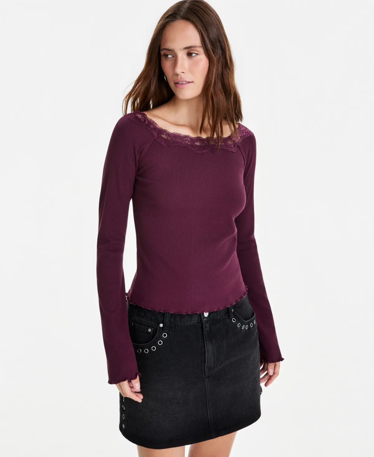 Lace-Trim Scoop-Neck Long-Sleeve Top by And Now This