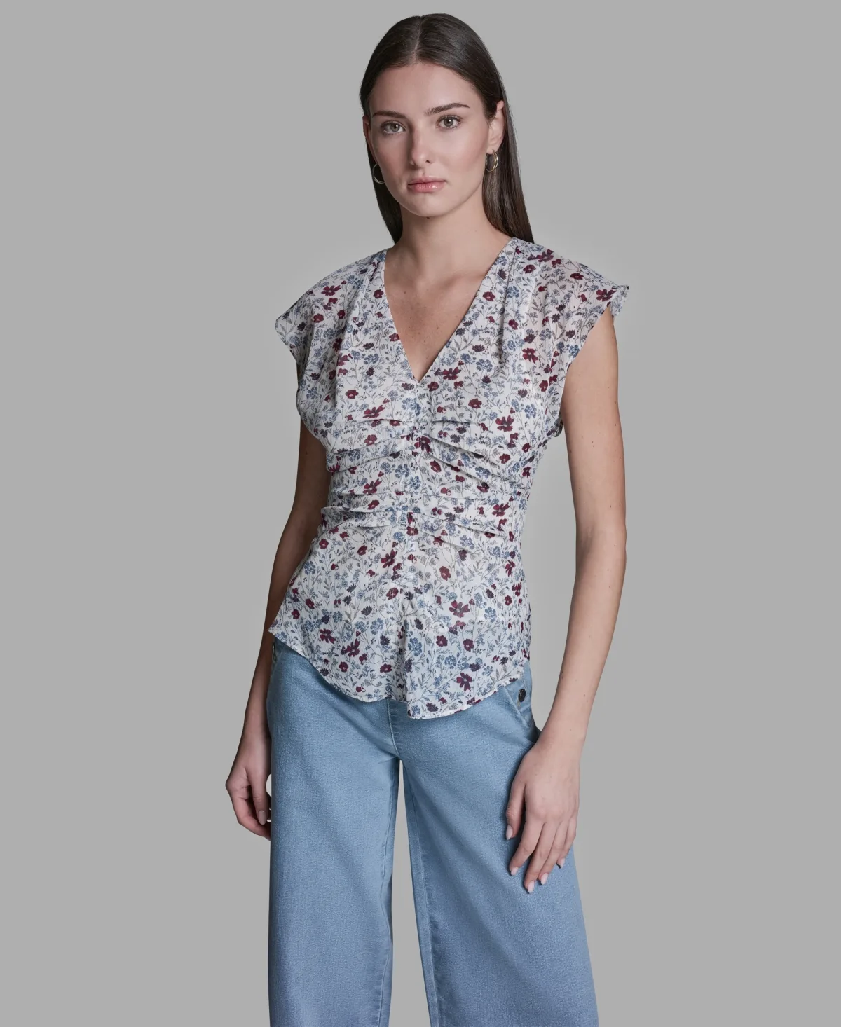 V-Neck Sleeveless Ruched Detail Top by Bcbg