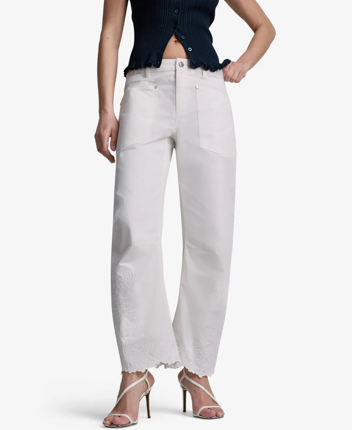 Embroidered Scallop-Hem Wide-Leg Jeans by Bcbg