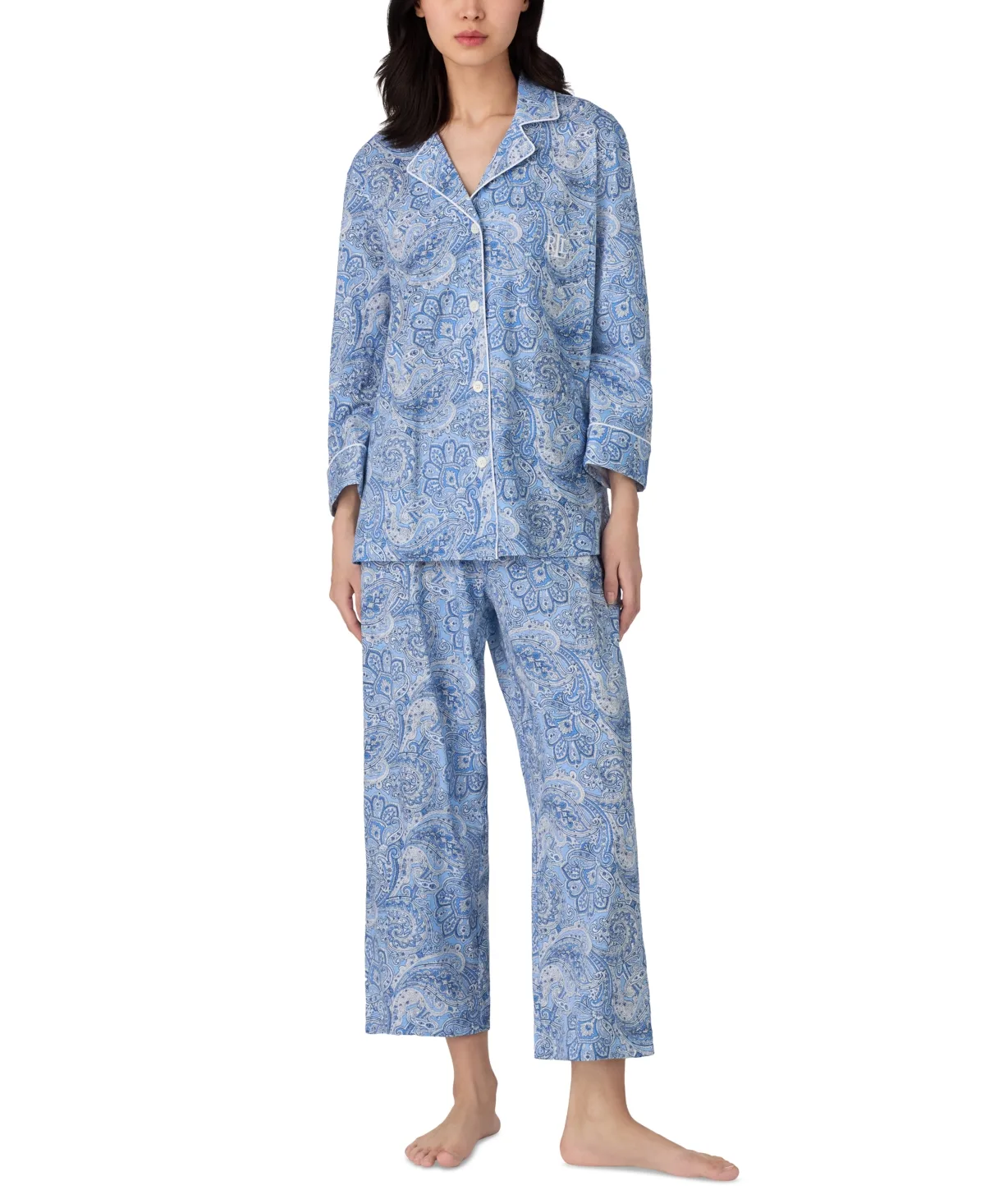 3/4 Sleeve Cotton Notch Collar Capri Pant Pajama Set by Lauren Ralph Lauren