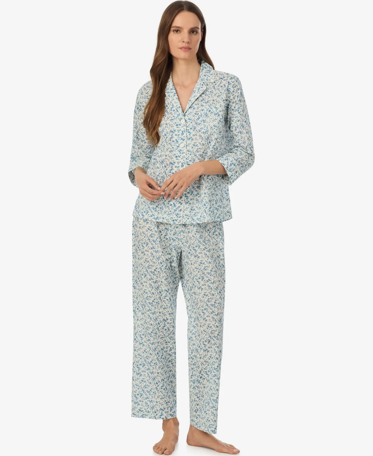 Notch Collar Top and Ankle Length Pajama Pants, 2-Piece Set by Lauren Ralph Lauren