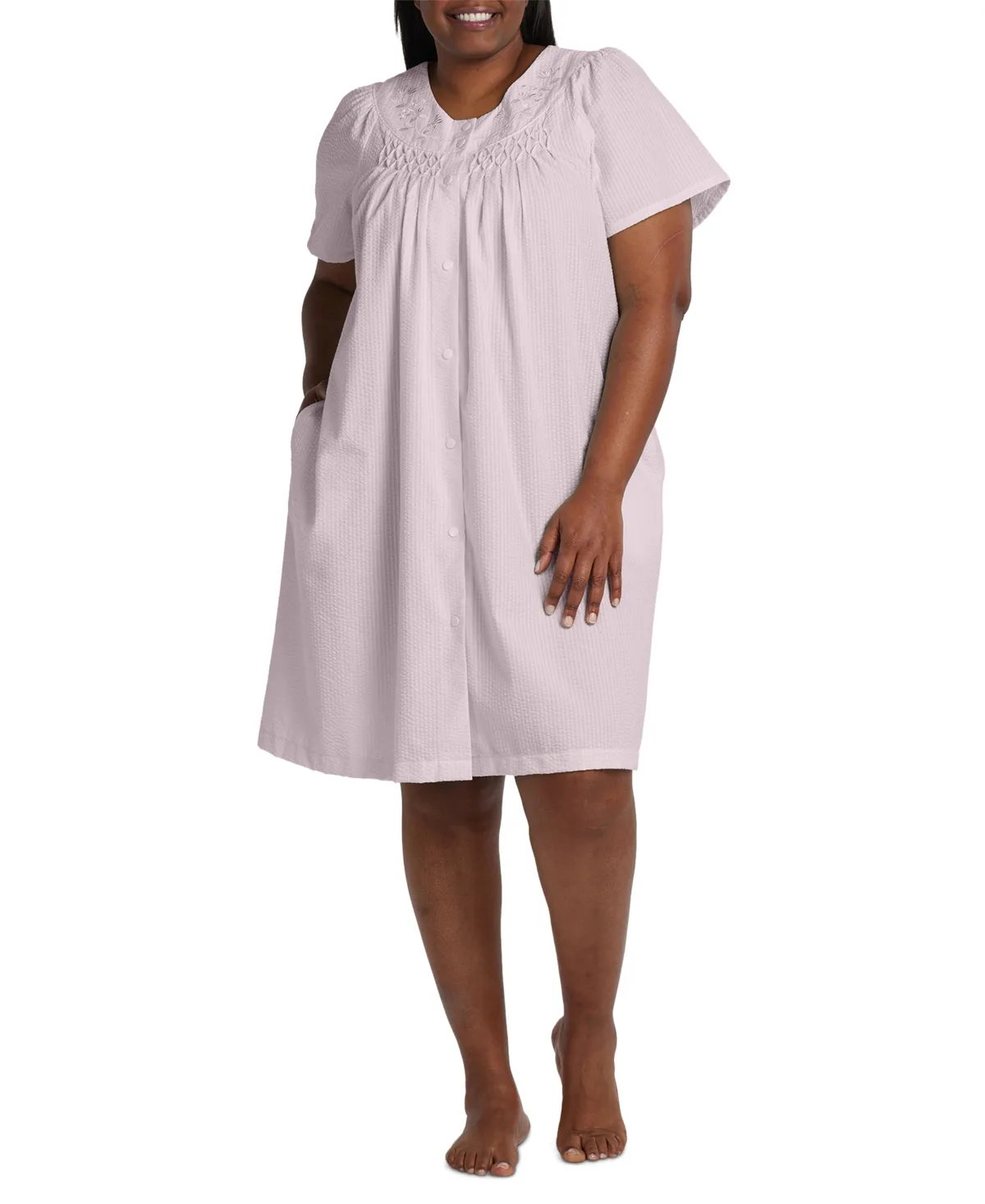 Snap-Front Short Seersucker Robe by Miss Elaine