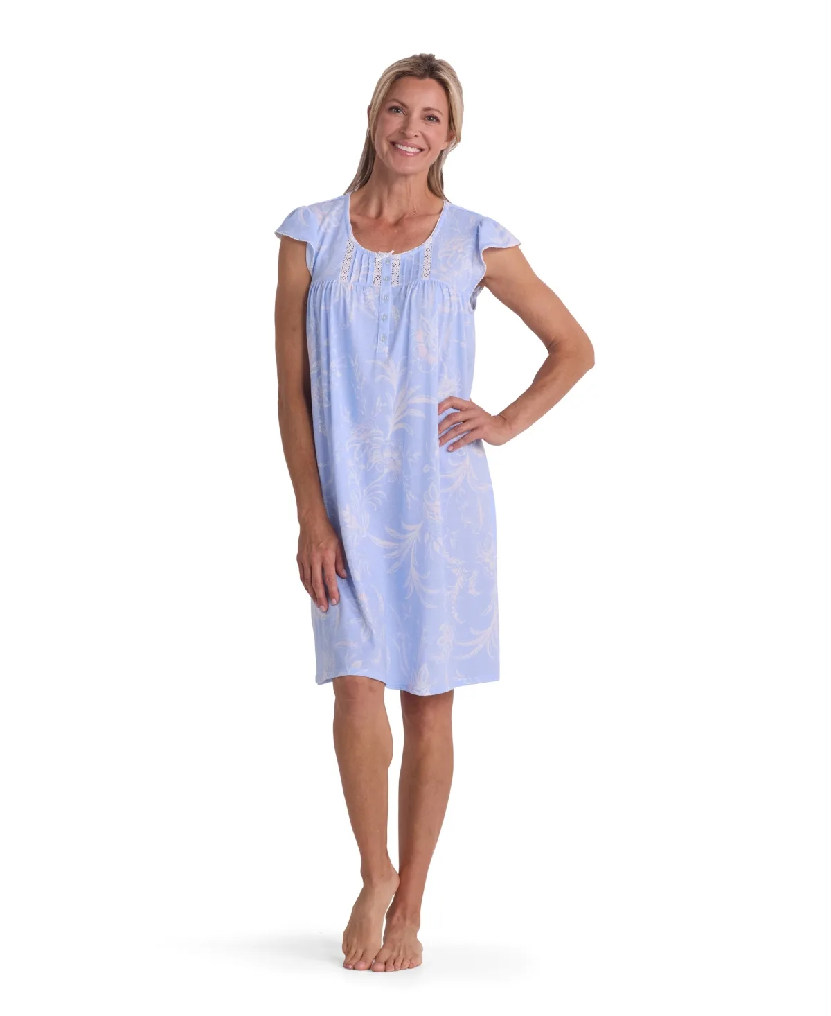 Short-Sleeve Printed Short Nightgown by Miss Elaine