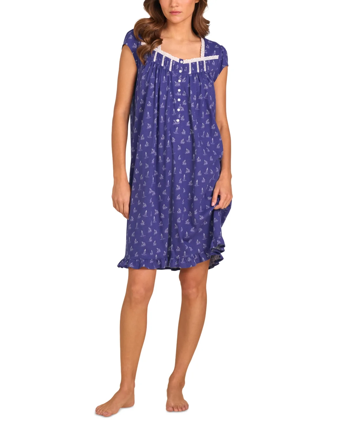 Floral Print Cap-Sleeve Short Nightgown by Eileen West