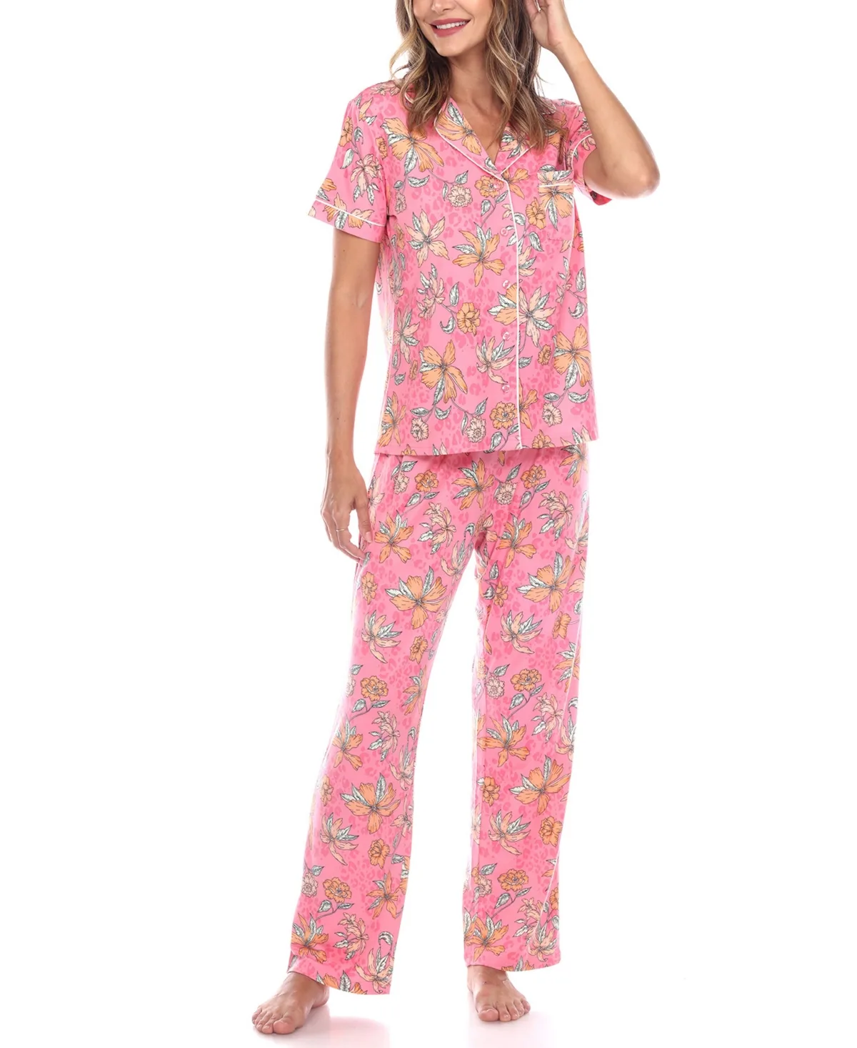 Short Sleeve Pants Tropical Pajama Set, 2-Piece by White Mark