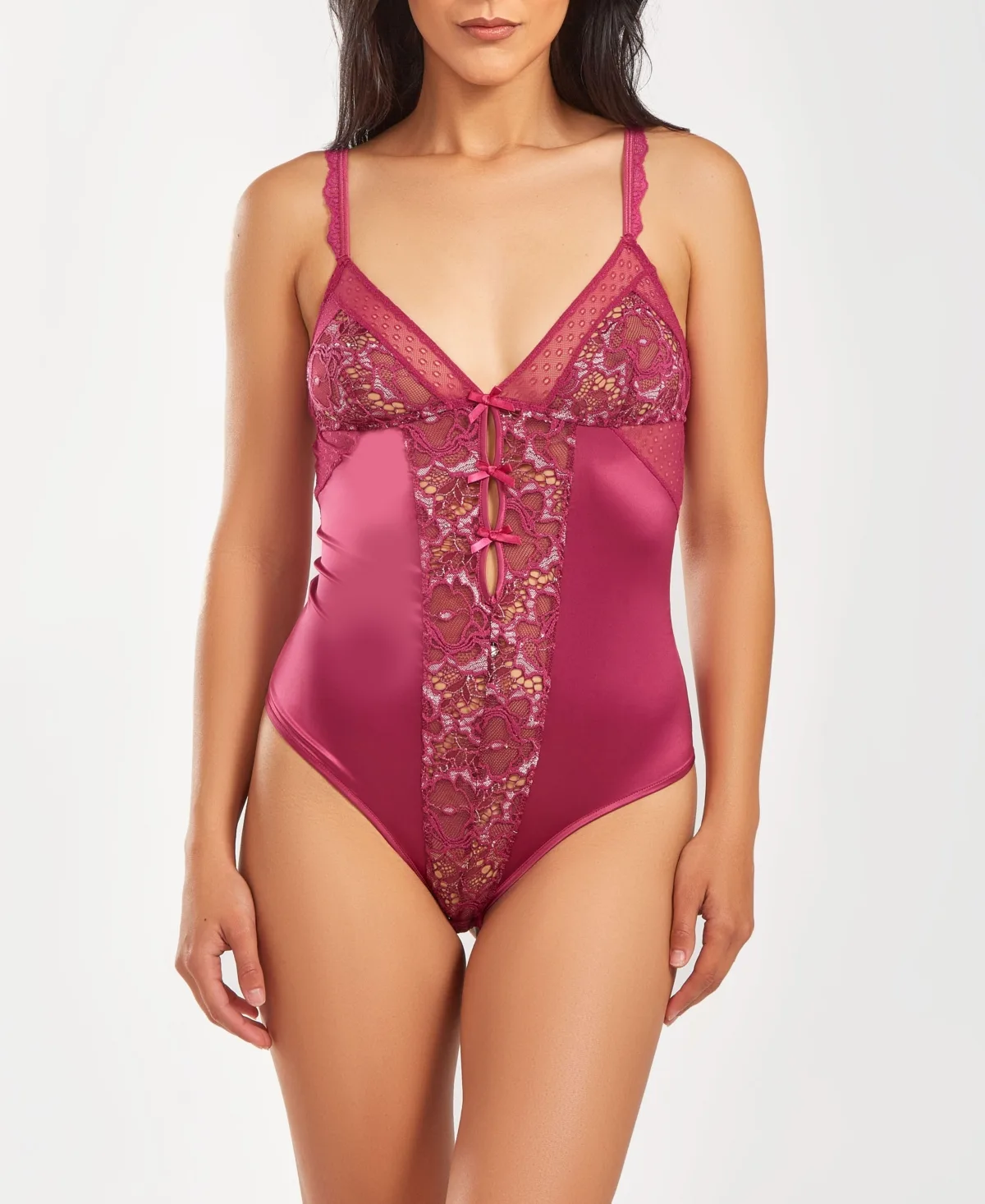 1 Piece Stretch Satin and Lace Lingerie Bodysuit