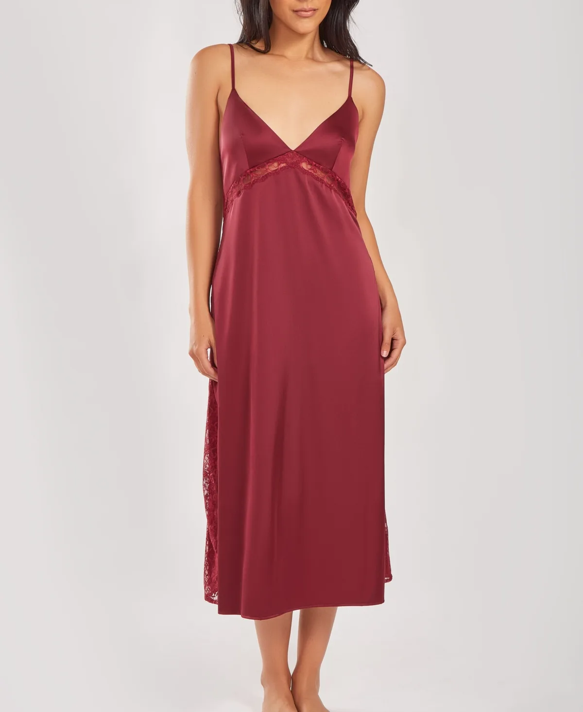 Silky Open Back Nightgown with Lace Trims by Icollection