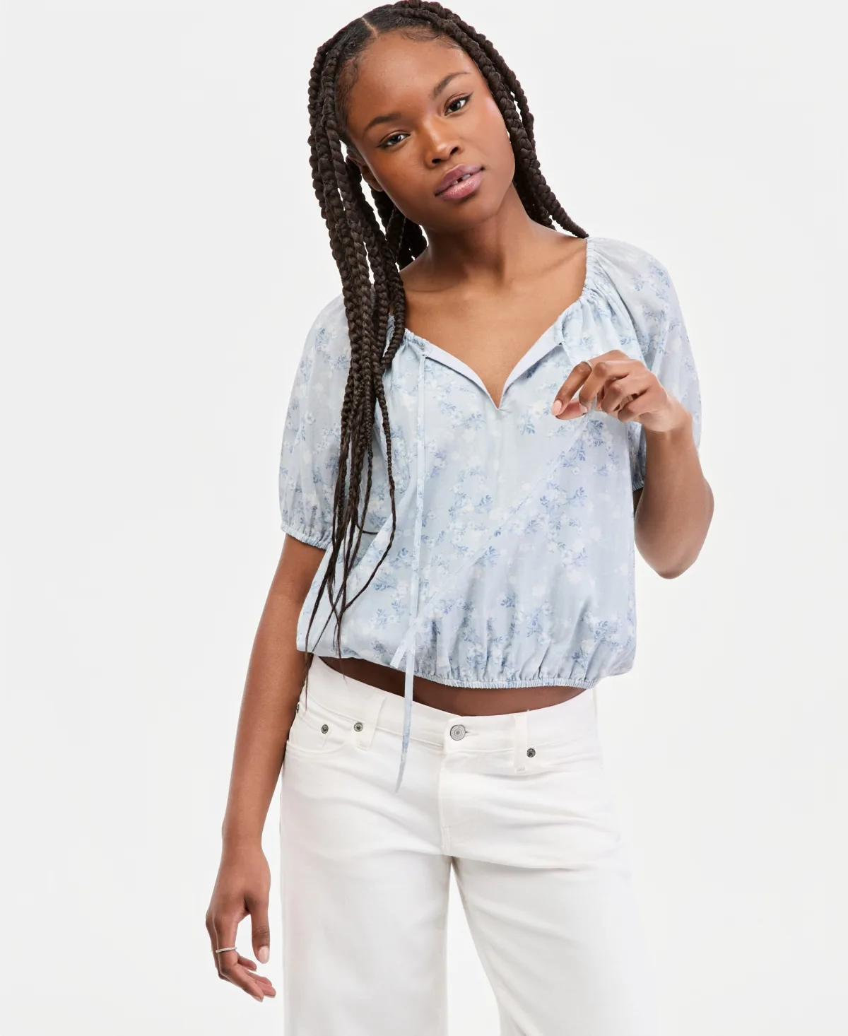 Printed Short-Sleeve Bubble Top by Lucky Brand