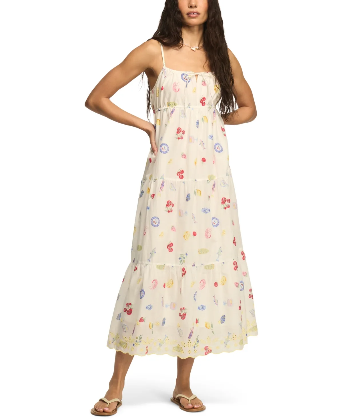 Printed Eyelet Tiered Cotton Midi Dress by Lucky Brand