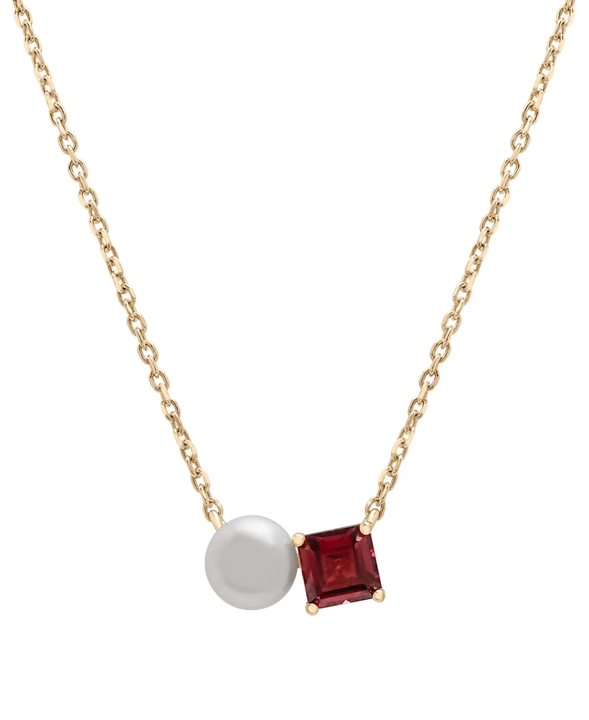 Cultured Freshwater Pearl (5mm) & Rhodolite (5/8 ct. t.w.) Two Stone Adjustable 18" Pendant Necklace in Gold Vermeil by Audrey By Aurate