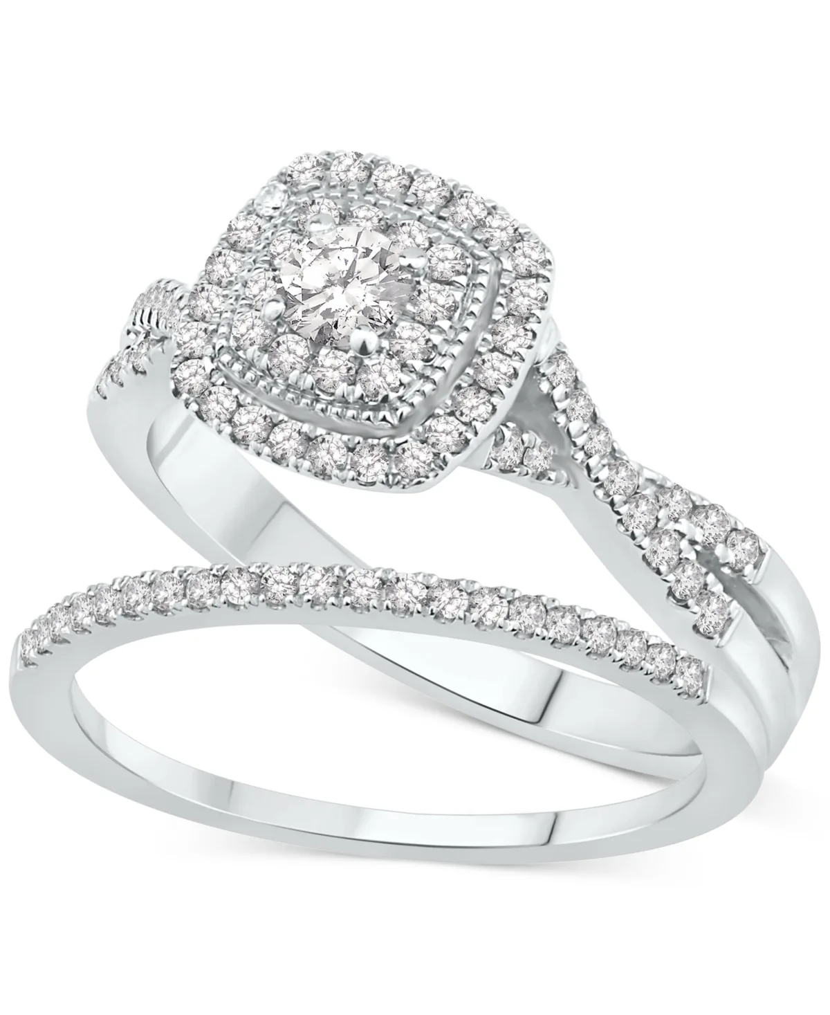 Diamond Cushion Halo Twist Bridal Set (5/8 ct. t.w.) in 14k White Gold by Macy's