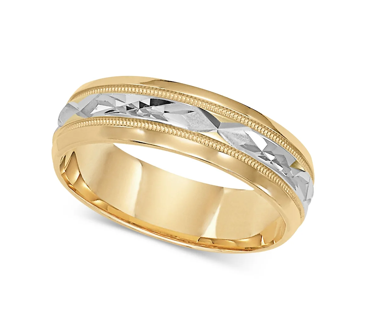 Two-Tone Decorative Beaded Edge Wedding Band in 14k Gold & White Gold by Macy's