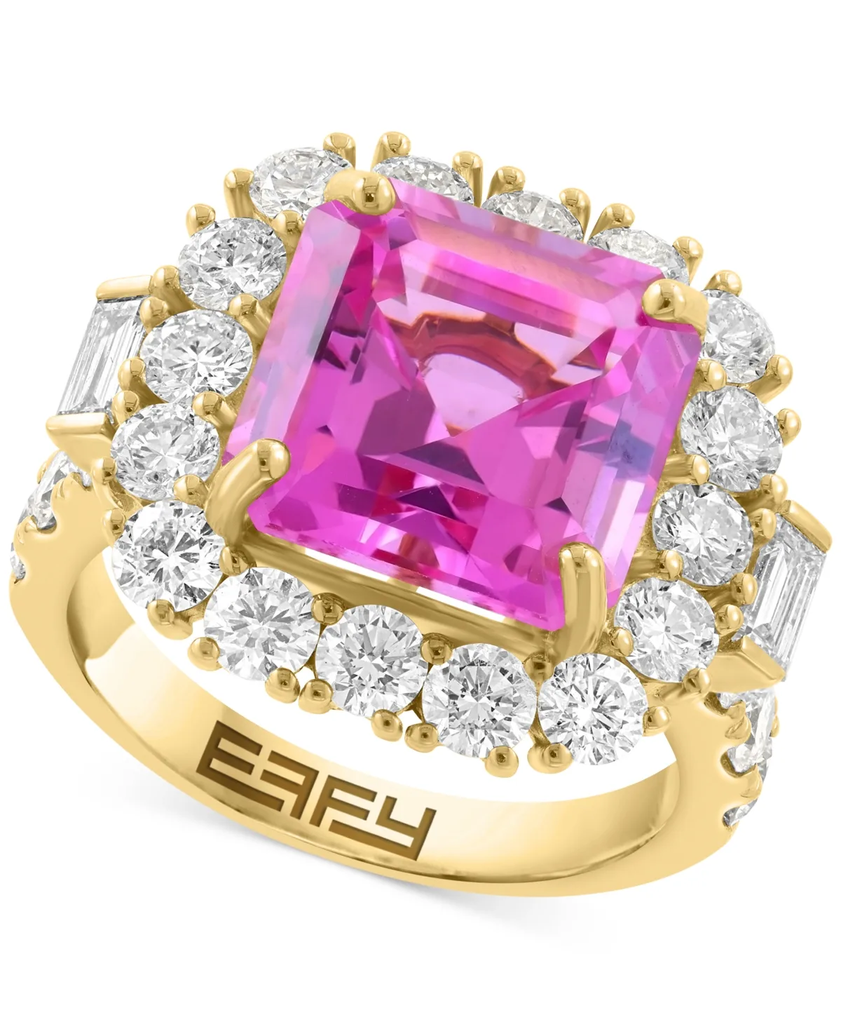 Effy Lab Grown Pink Sapphire (5-1/4 ct. t.w.) & Lab Grown Diamond (2-1/3 ct. t.w.) Halo Ring in 14k Gold by Effy Collection