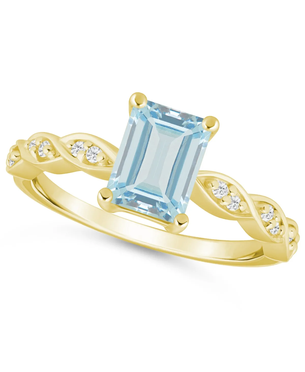 Aquamarine (1-3/8 ct. t.w.) and White Diamond (1/20 ct. t.w.) Ring in 10k White Gold by Macy's