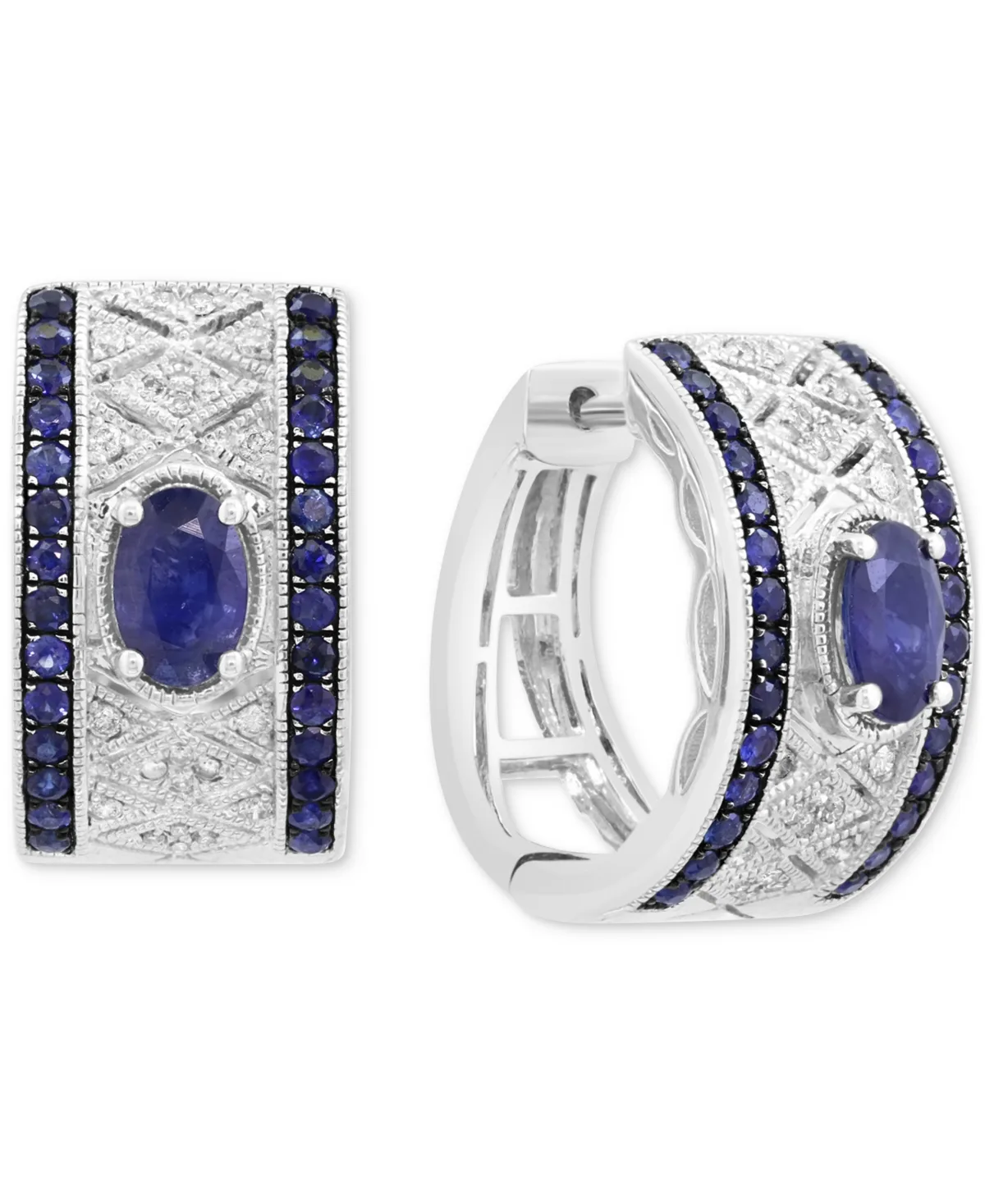 Effy Blue Sapphire (1-5/8 ct. t.w.) & Diamond (1/5 ct. t.w.) Huggie Hoop Earrings in Sterling Silver (also Available in Ruby)