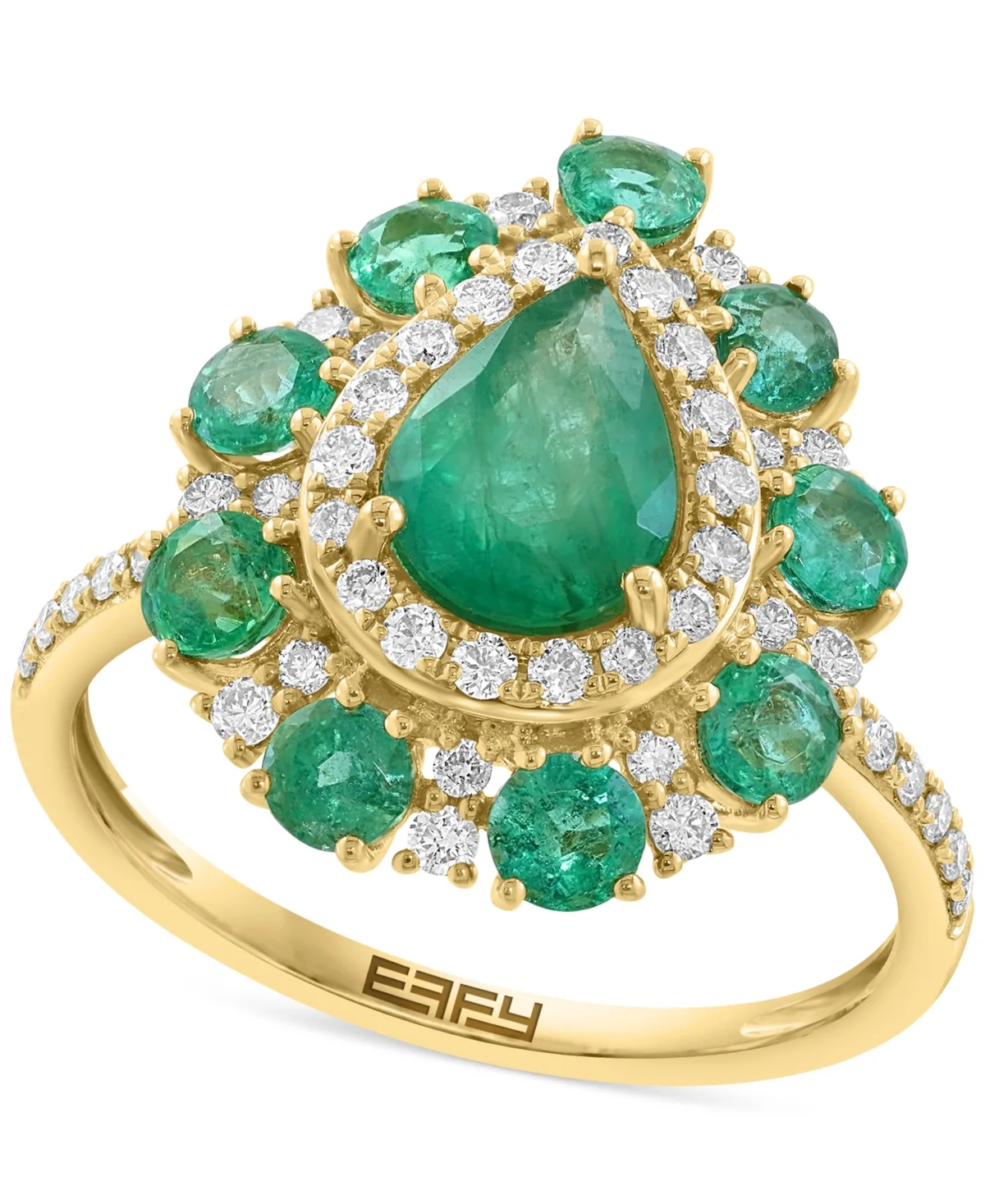 Effy Emerald (2 ct. t.w.) & Diamond (3/8 ct. t.w.) Pear Halo Statement Ring in 14k Gold by Effy Collection