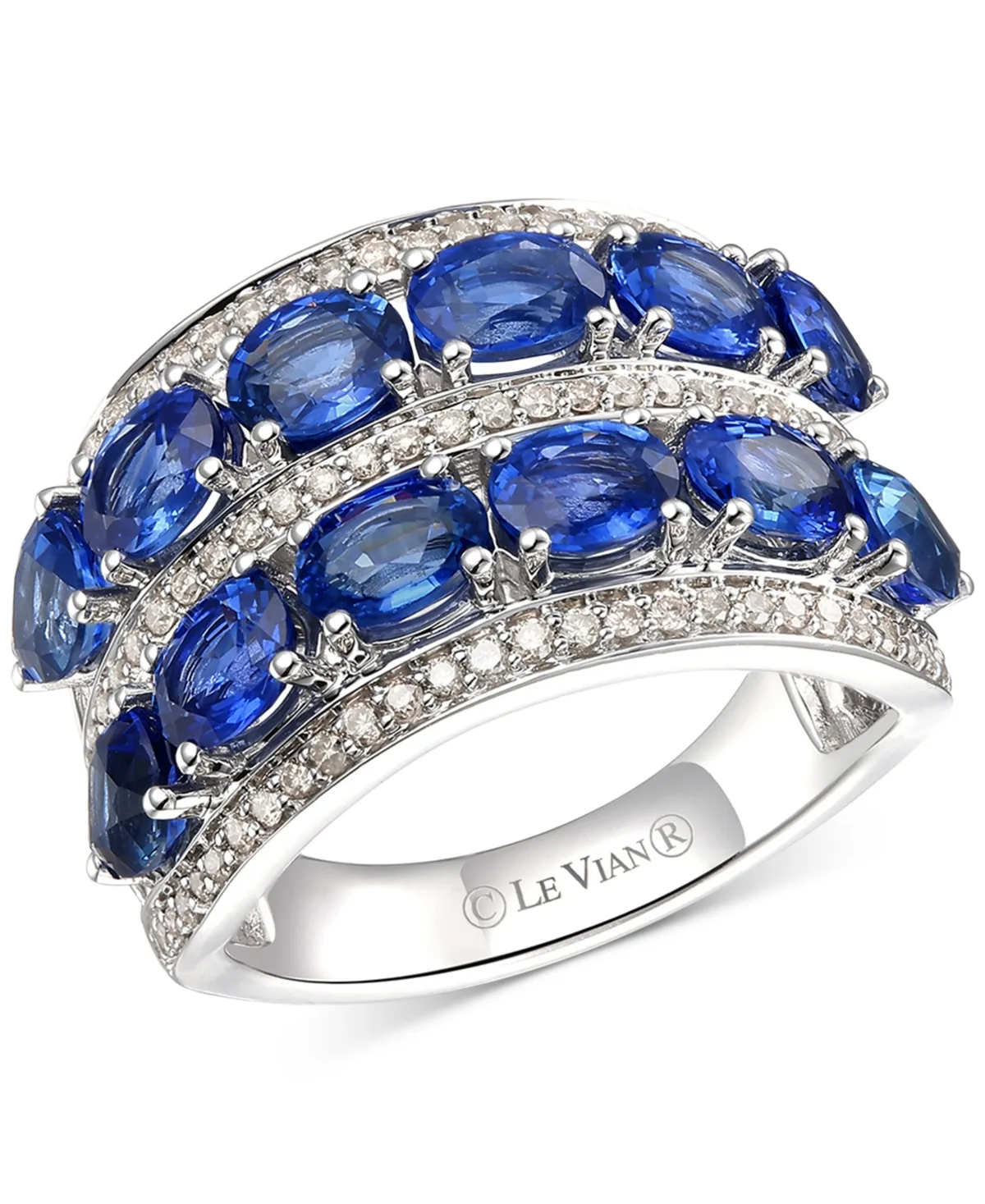 Creme Brulee Blueberry Sapphire (4-3/4 ct. t.w.) & Nude Diamond (1/2 ct. t.w.) Double Row Ring in 14k White Gold by Le Vian