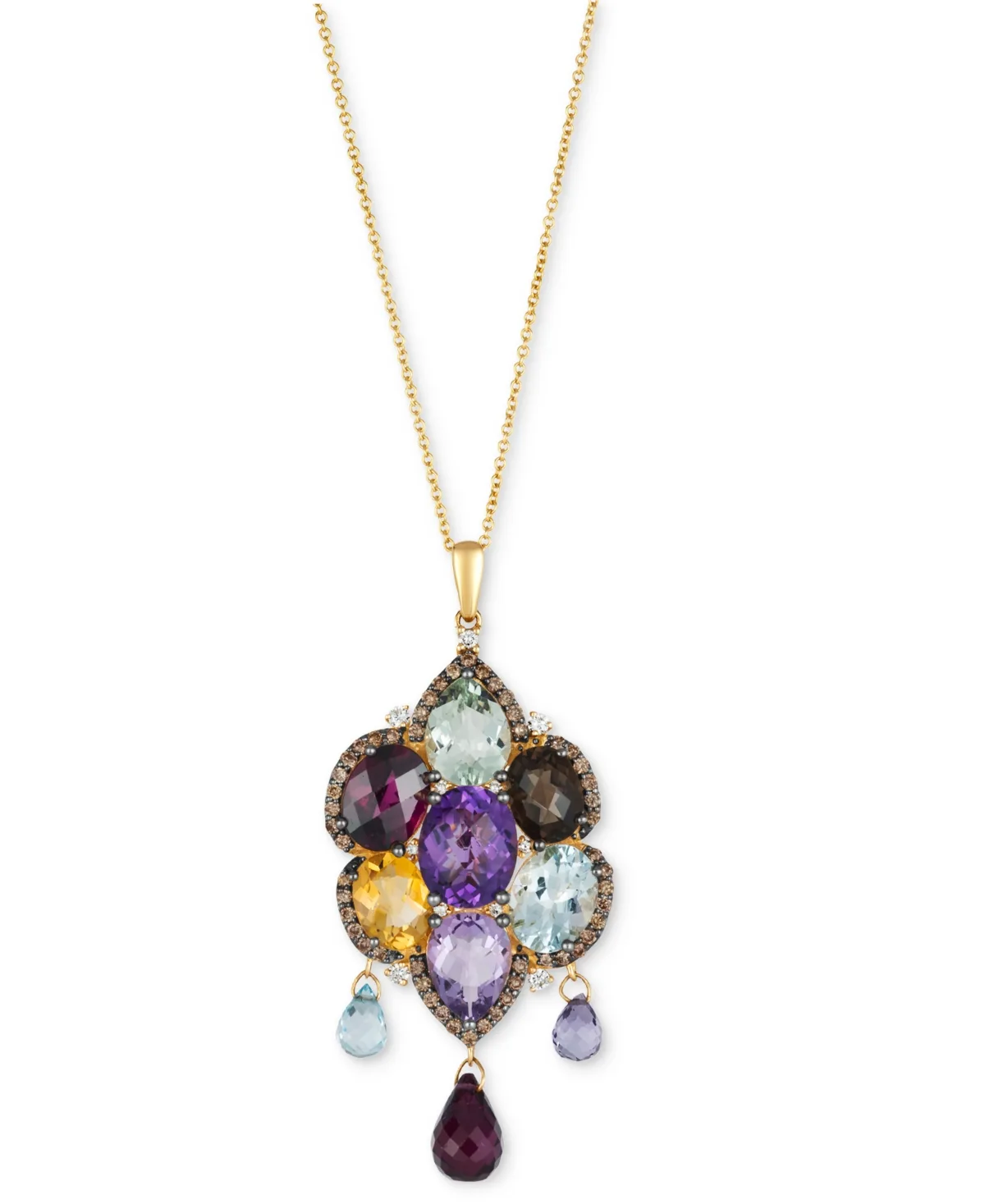 Multi-Gemstone (10-1/2 ct. t.w.) & Diamond (6/8 ct. t.w.) Halo Cluster & Briolette 18" Pendant Necklace in 14k Gold by Le Vian