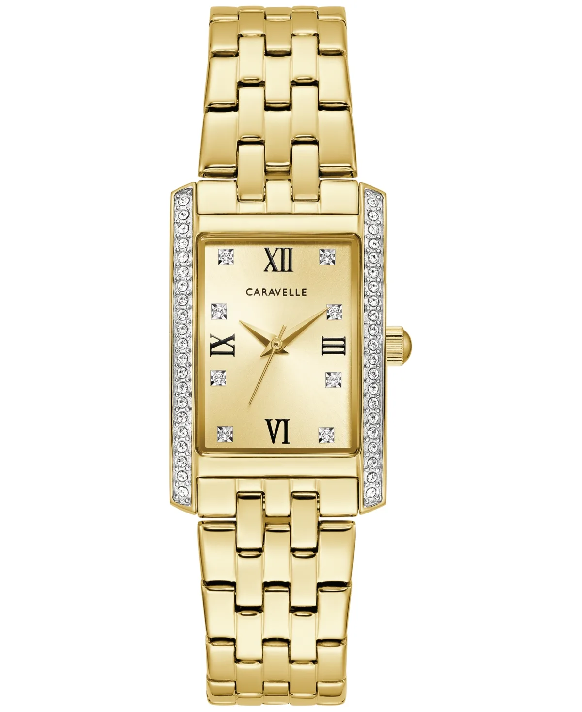 Designed by Bulova Dress Crystal Accent Gold-Tone Stainless Steel Bracelet Watch 22mm by Caravelle