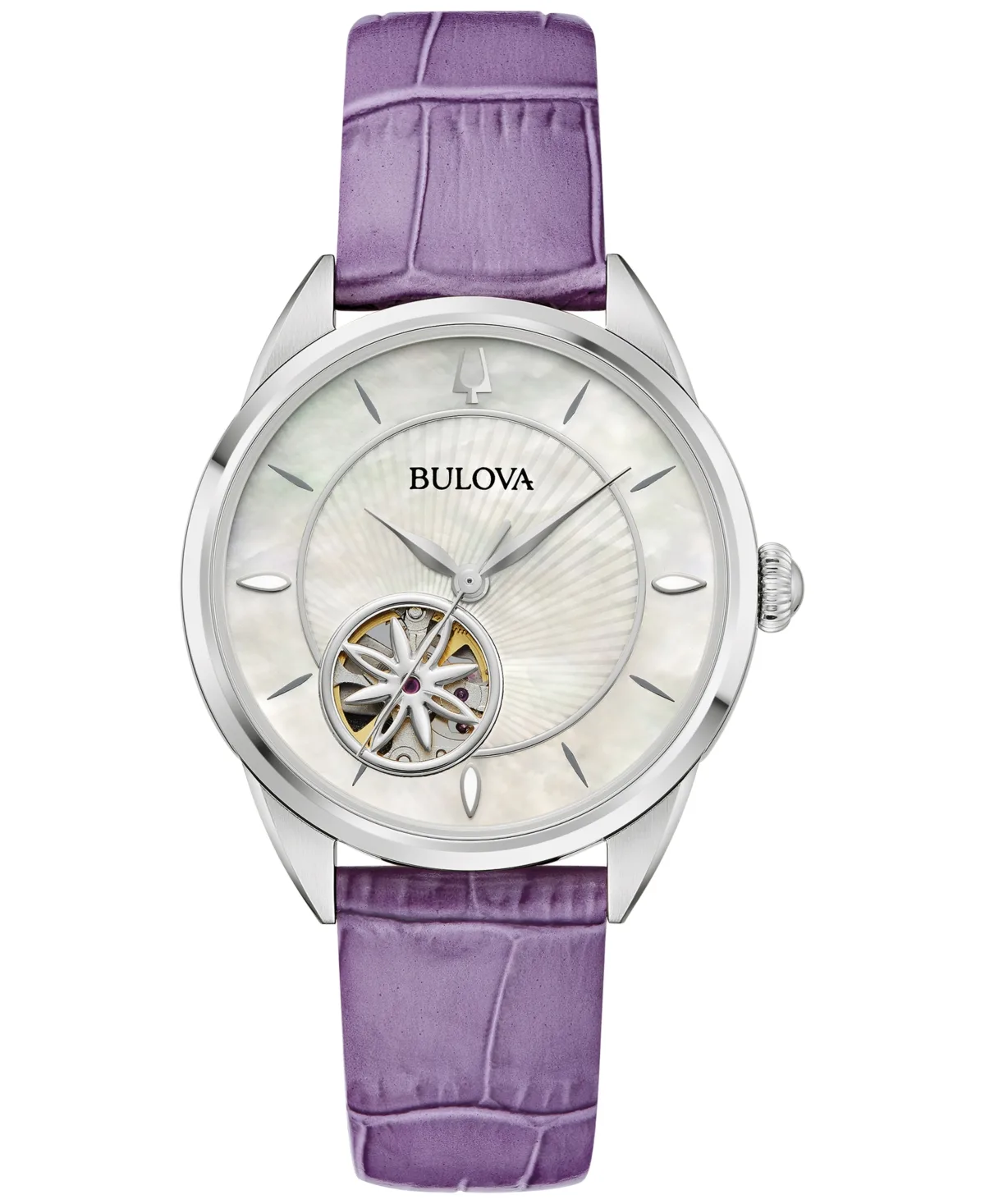 Automatic Purple Leather Strap Watch 34.5mm by Bulova