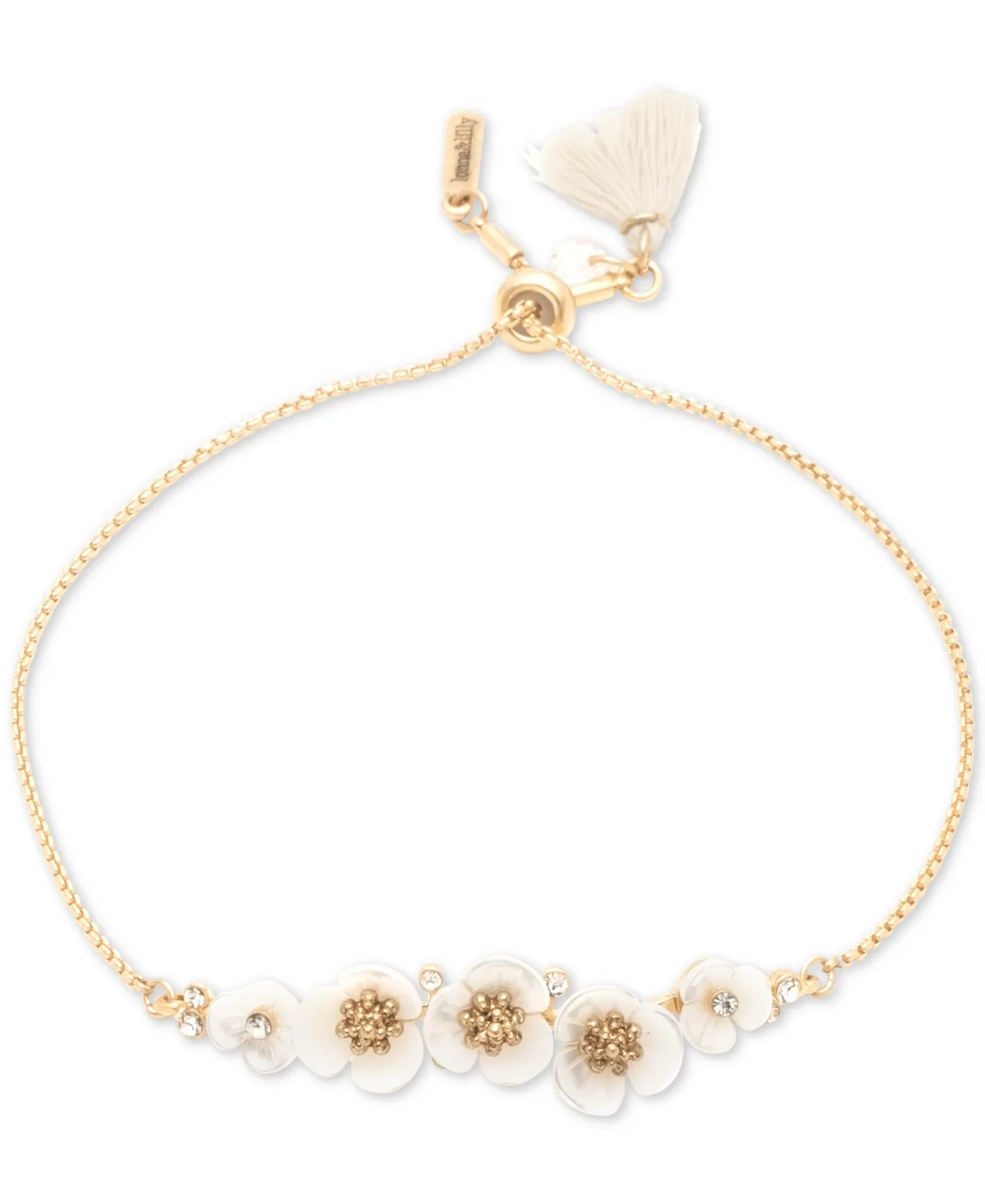 Gold-Tone Crystal & Imitation Mother-of-Pearl Flower Slider Bracelet by Lonna & Lilly