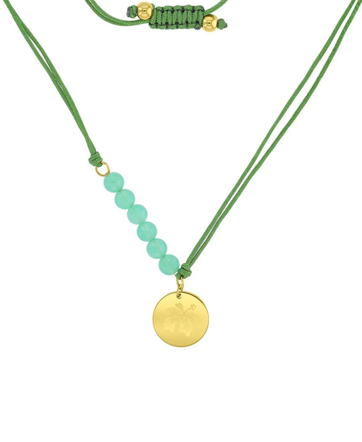 Waterproof Yellow Hibiscus Green Aventurine Adjustable Necklace by Roxy