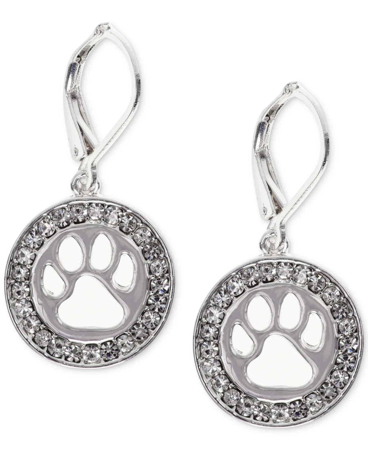 Silver-Tone Pave Paw-Cutout Drop Earrings by Pet Friends Jewelry