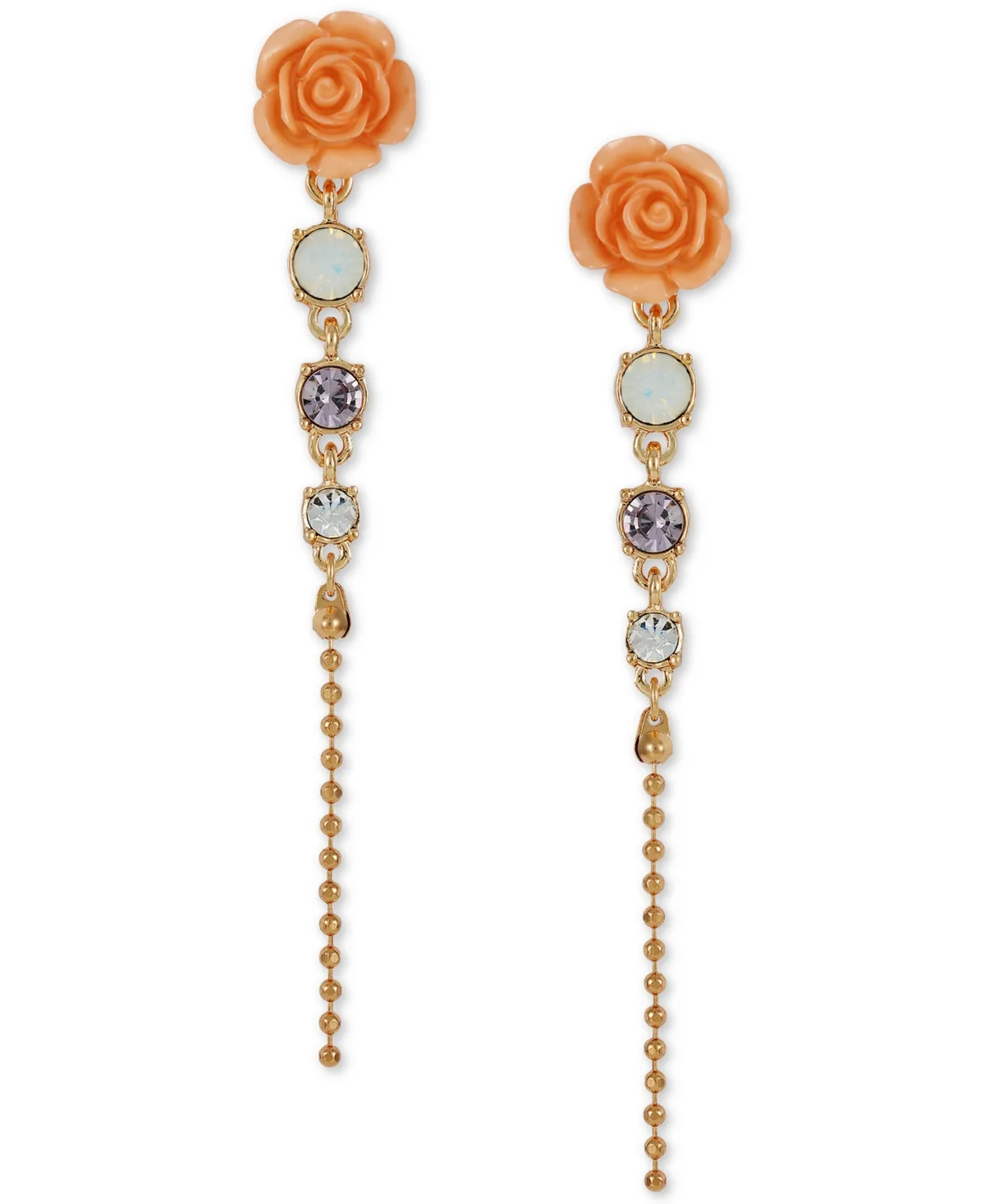 Gold-Tone Multicolor Stone Flower Linear Drop Earrings by Guess