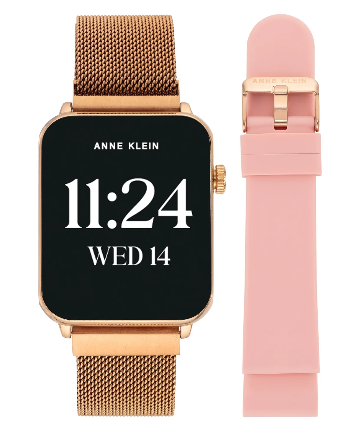 Connect It Stellar Smartwatch with Rose Gold-Tone Stainless Steel Mesh and Pink Silicone Band, 45mm by Anne Klein