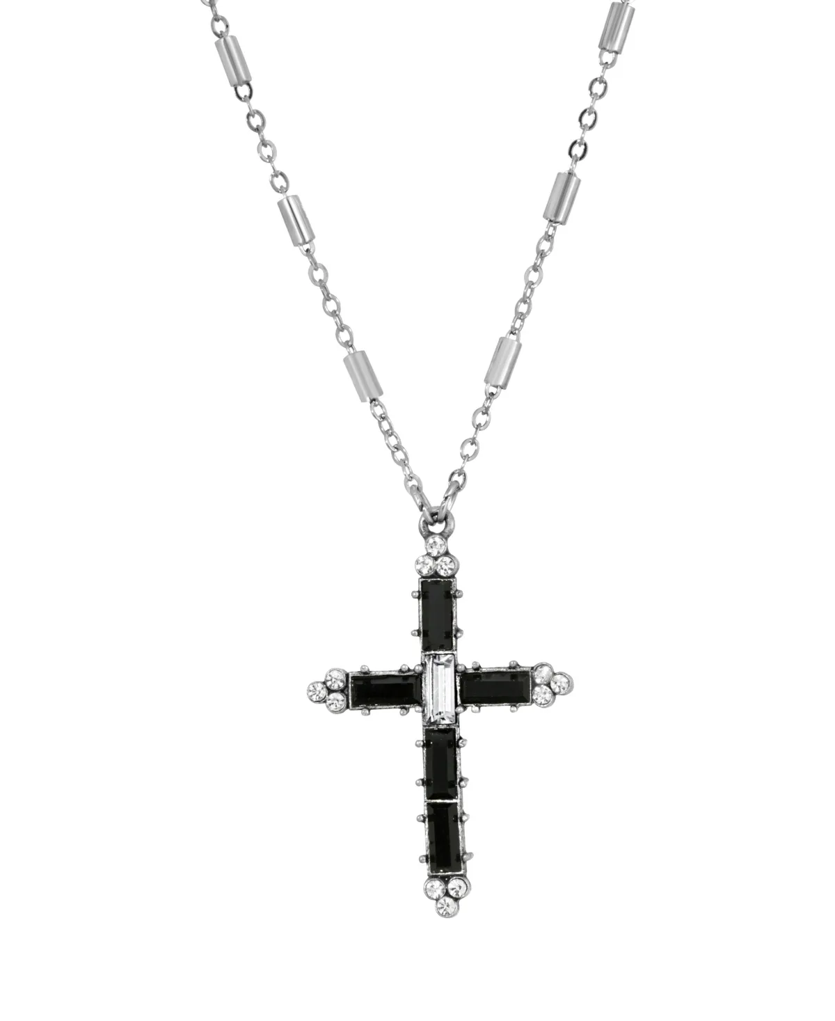 Pewter Black Clear Crystal Cross Necklace by Symbols Of Faith