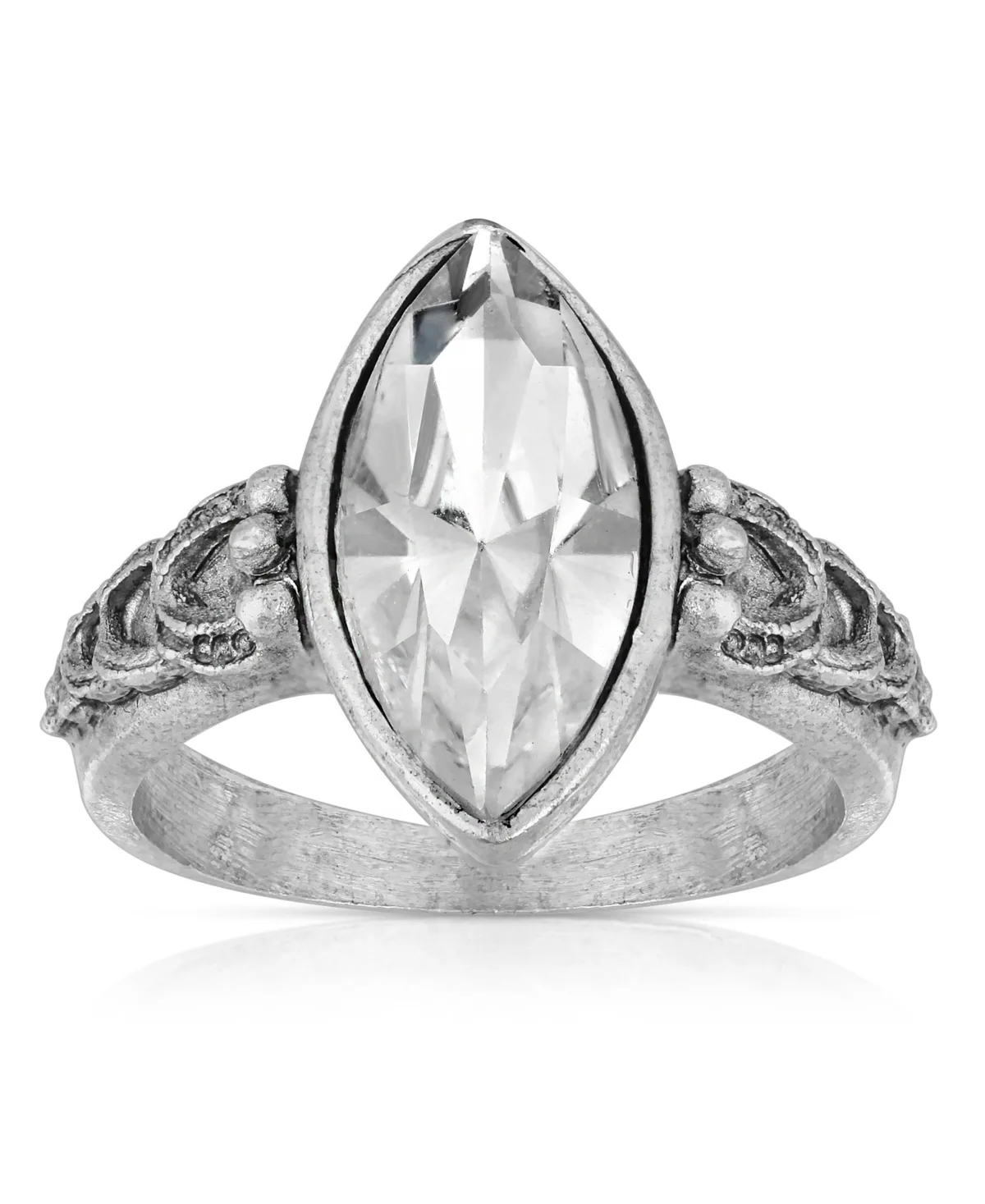 Pewter Diamond Shaped Crystal Ring by 2028