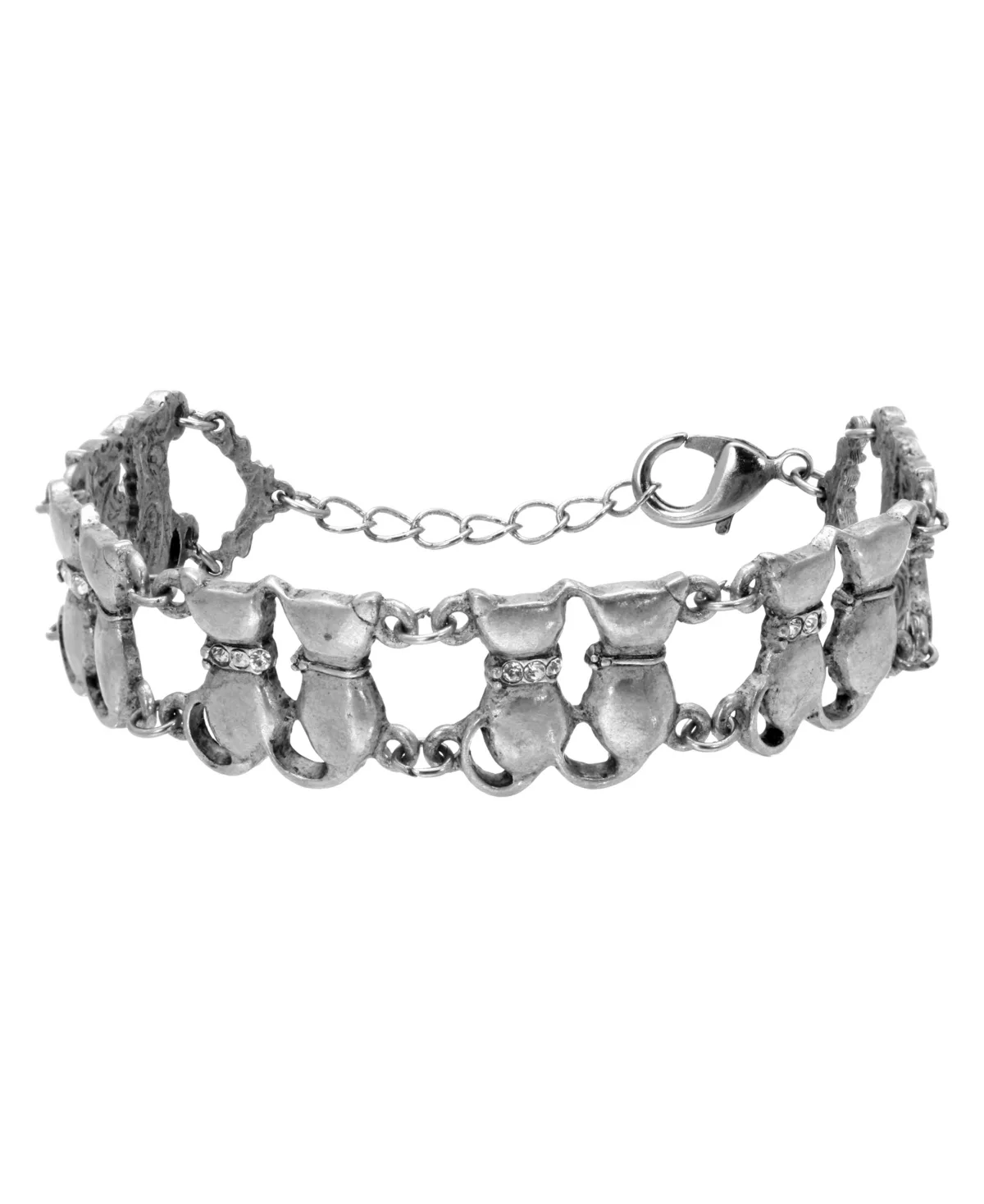 Tone Crystal Multi Double Cat Chain Bracelet by 2028