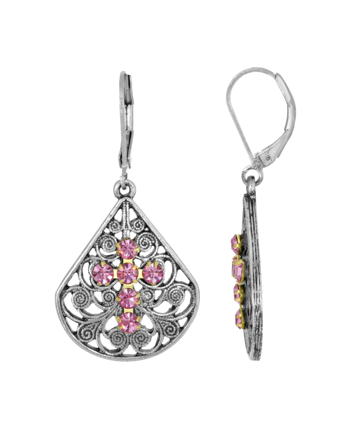 Pewter Fan Red Crystal Cross Earrings by 2028