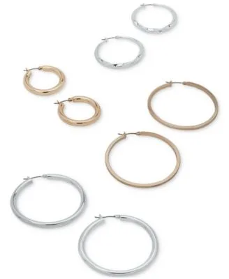 Silver Tone or Gold Tone Assorted Hoop Earrings Collection by Dkny