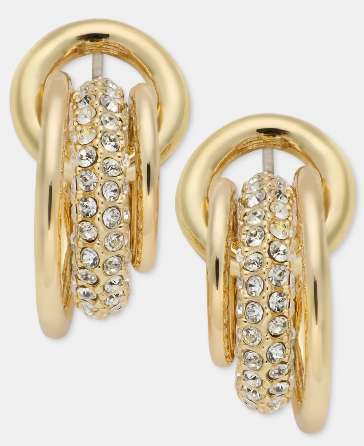 Gold-Tone Crystal Pave Shaky Ring Doorknocker Earrings