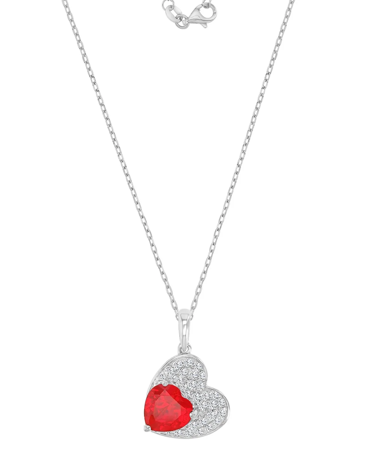 Ruby (2.17 ct. t.w.) and Created Sapphire (0.756 ct. t.w.) Paved Heart Necklace in Rhodium Over Sterling Silver by Macy's