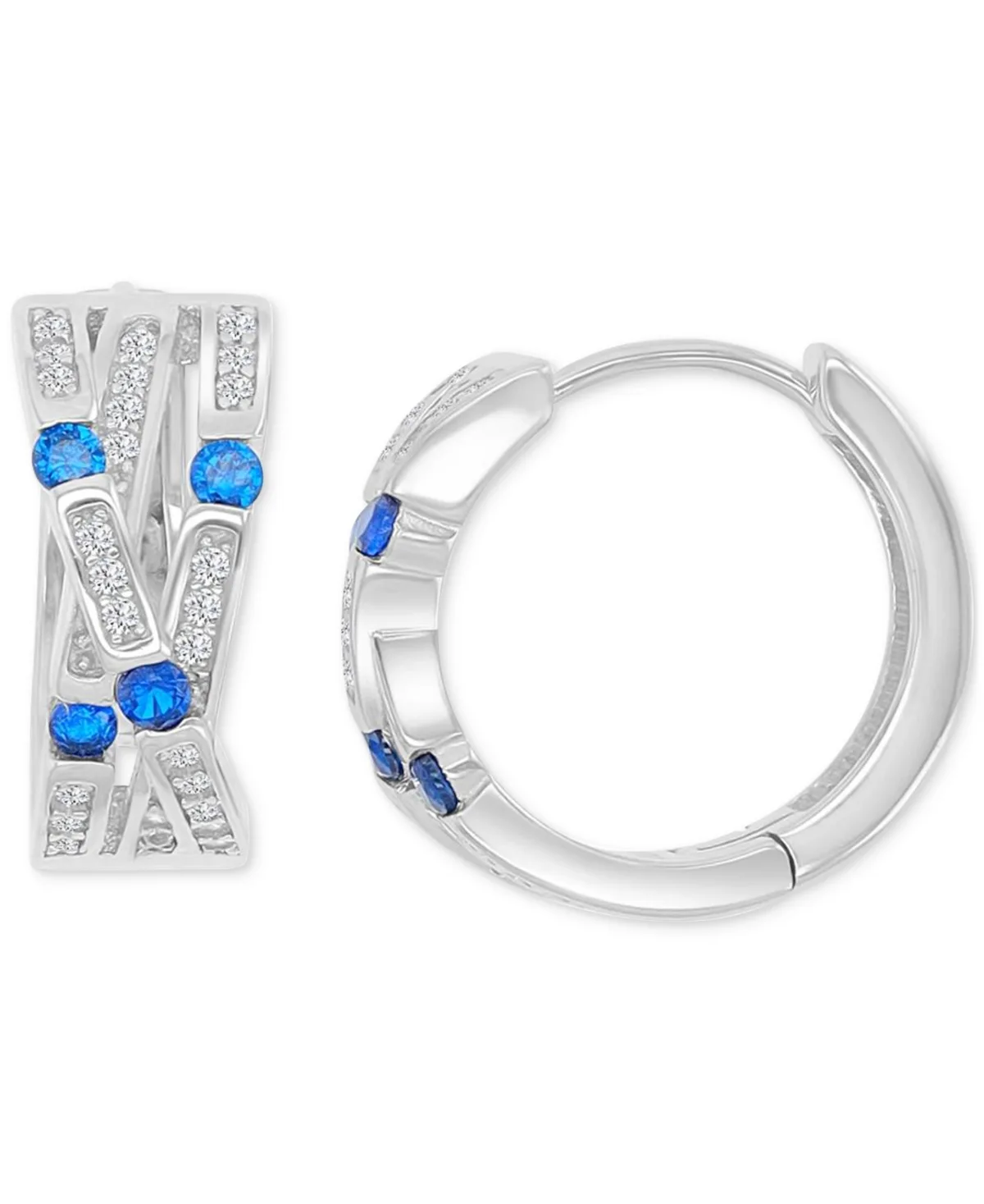 Blue Cubic Zirconia Pave Three-Row Overlapped Huggie Earrings in Sterling Silver by Macy's