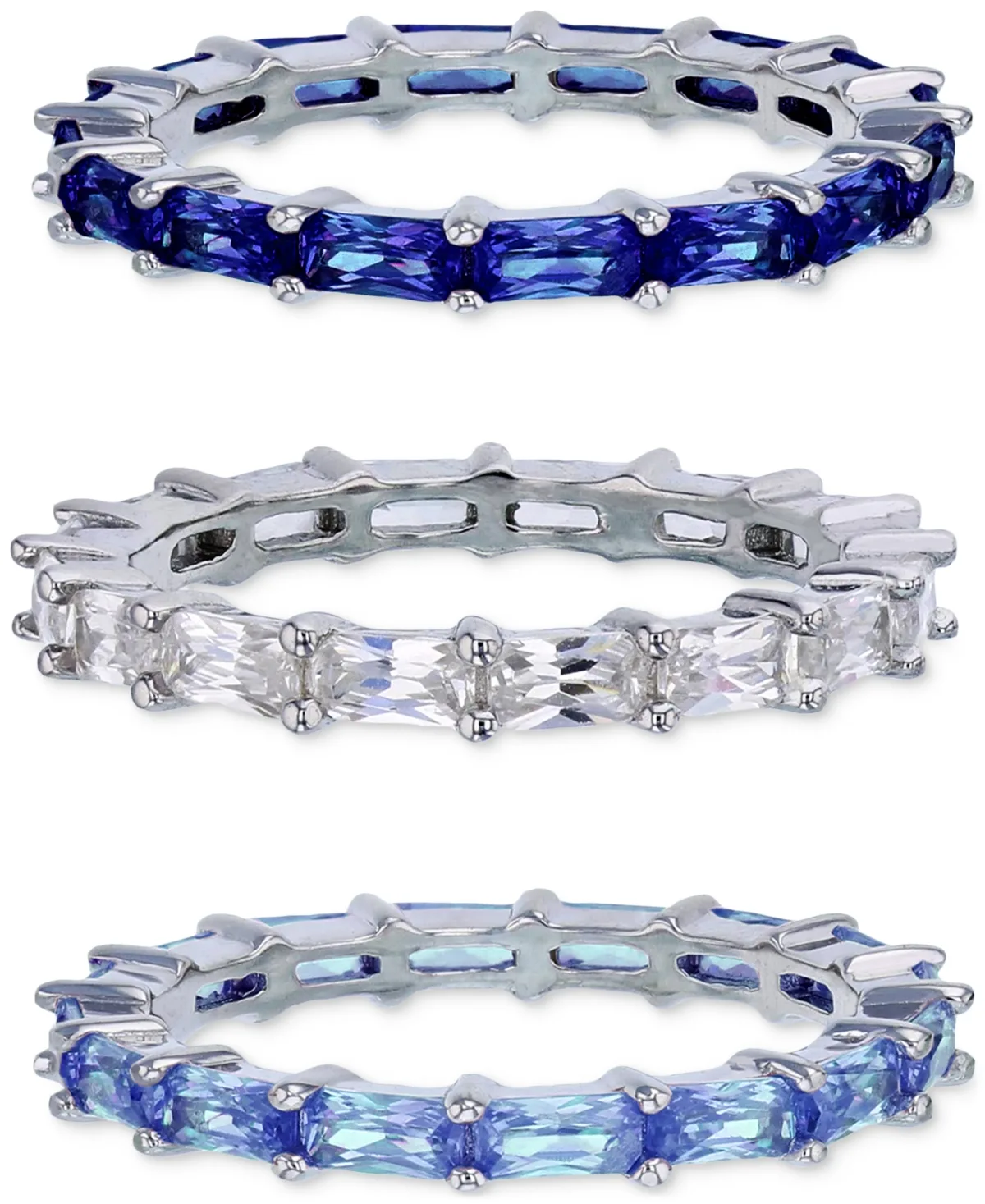 3-Pc. Set Cubic Zirconia & Lab-Grown Spinel Stacking Rings (12 ct. t.w.) in Sterling Silver by Macy's
