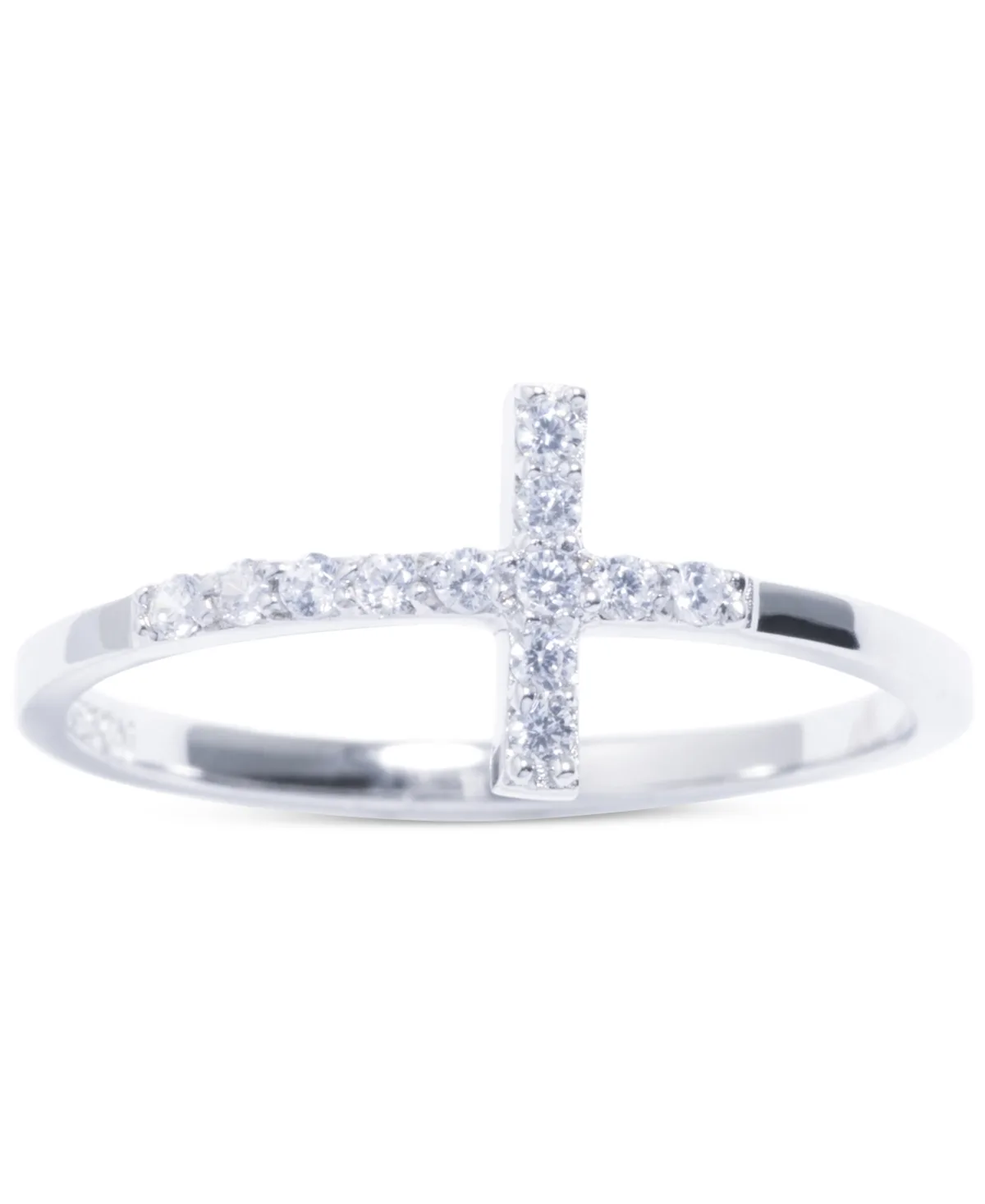 Pave Crystal Thin Cross Ring in Sterling Silver by Macy's