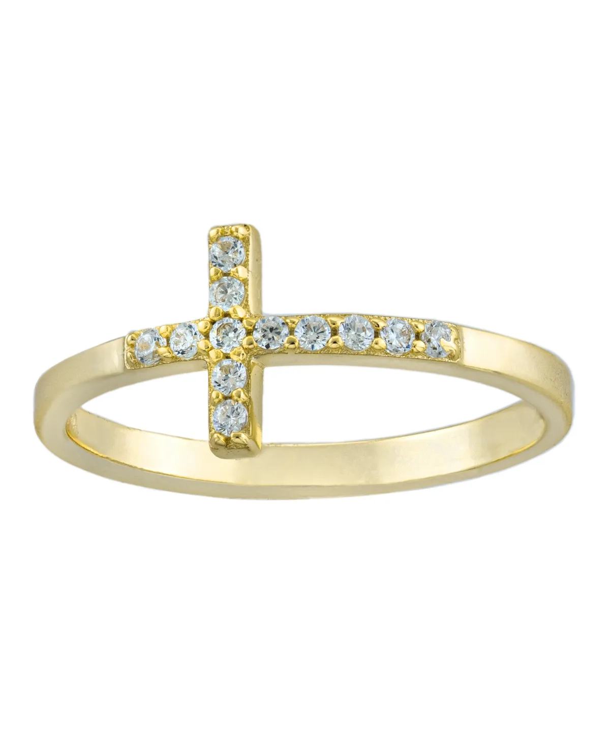 Pave Crystal Thin Cross Ring in Sterling Silver