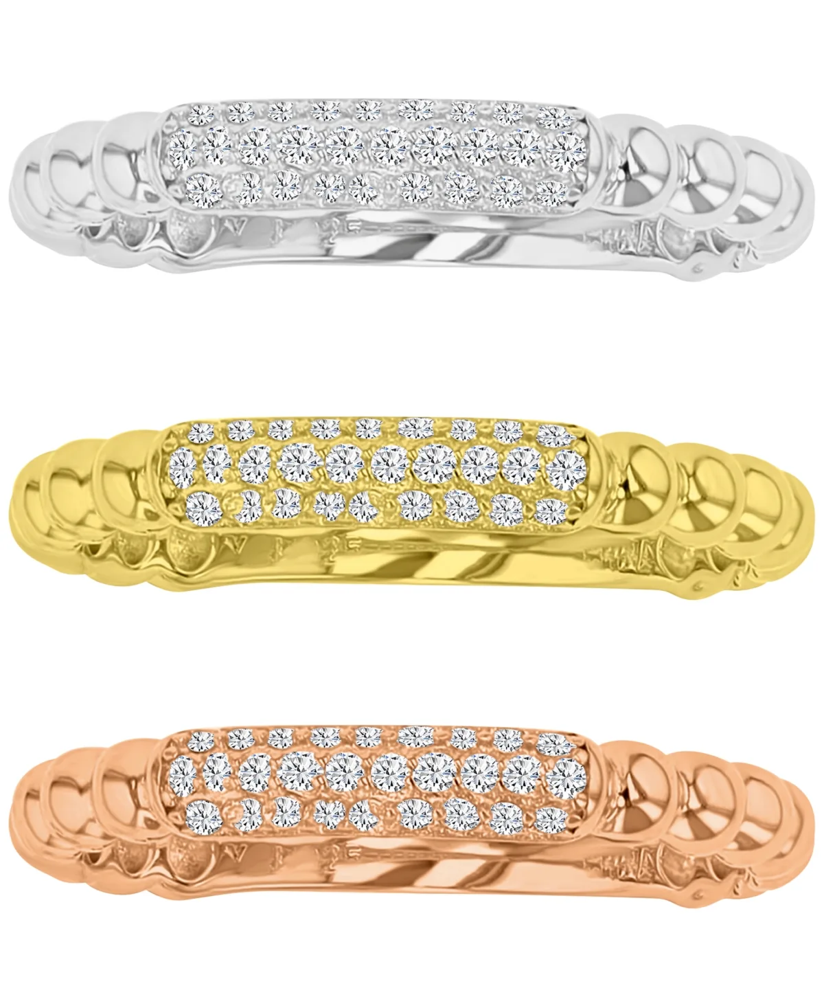 3-Pc. Set Cubic Zirconia Pave Textured Rings by Macy's