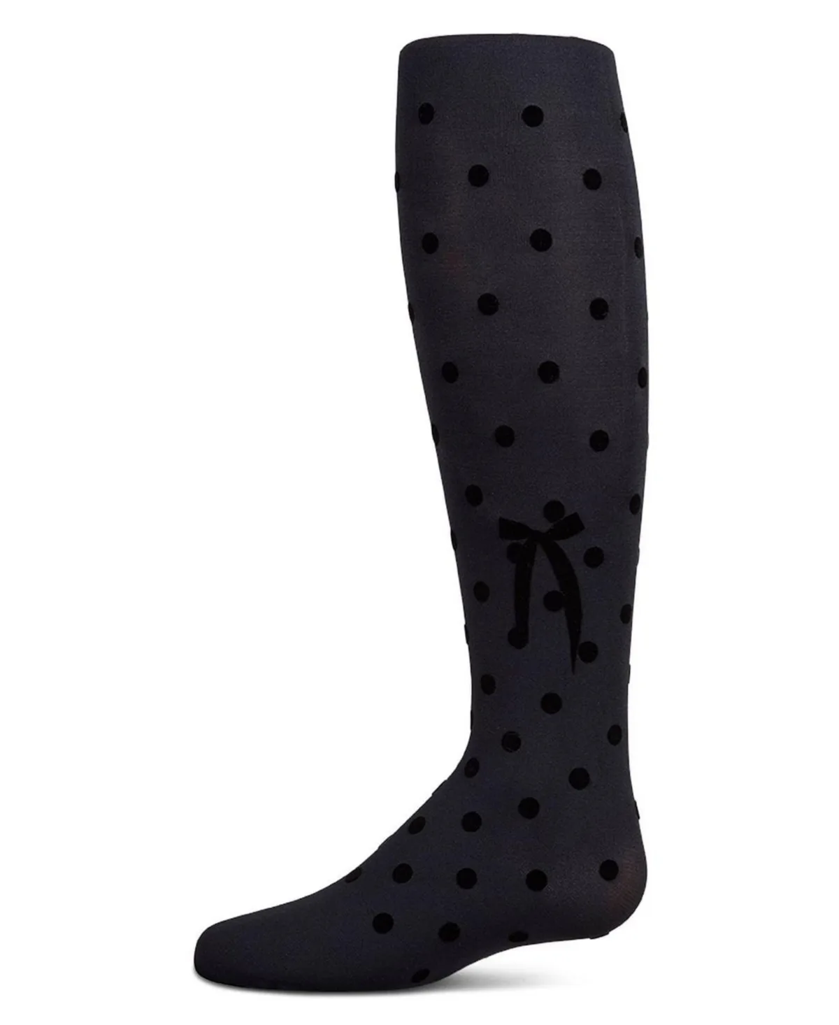 Opaque Polka Dot Bow-Trimmed Flocked Tights by Memoi