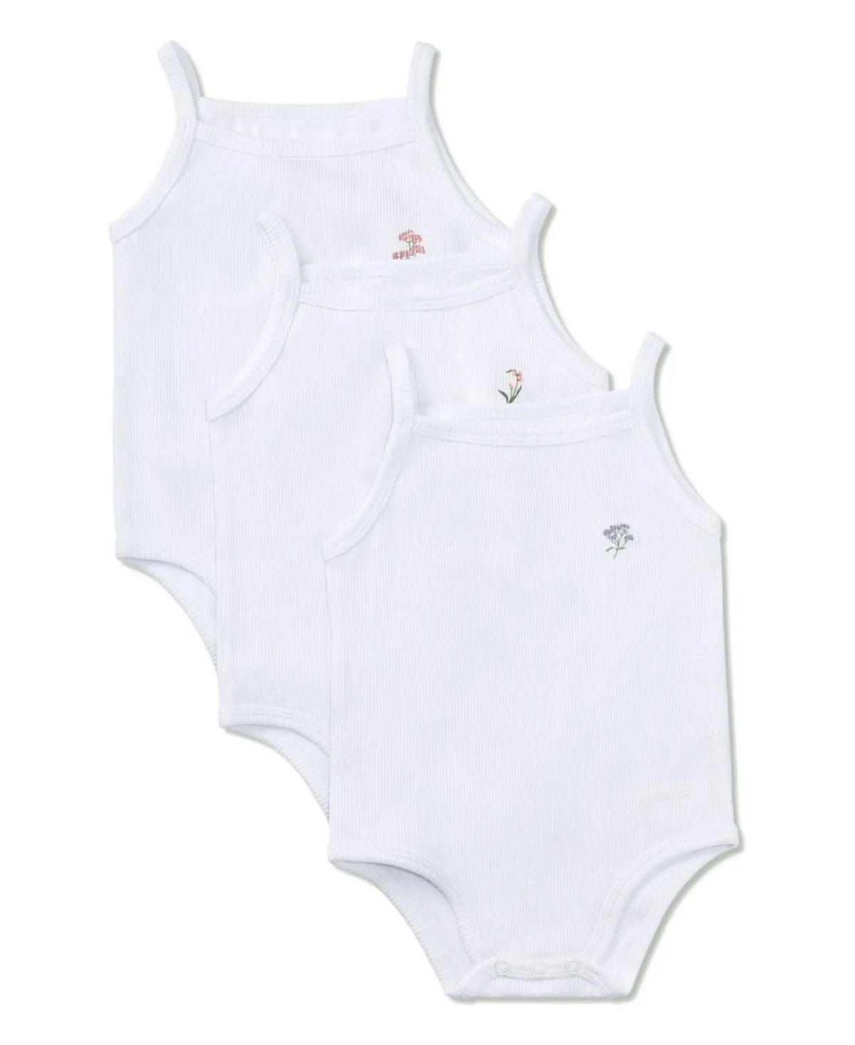 3 Pair Combed Cotton Blend Floral Embroidered Bodysuits by Memoi