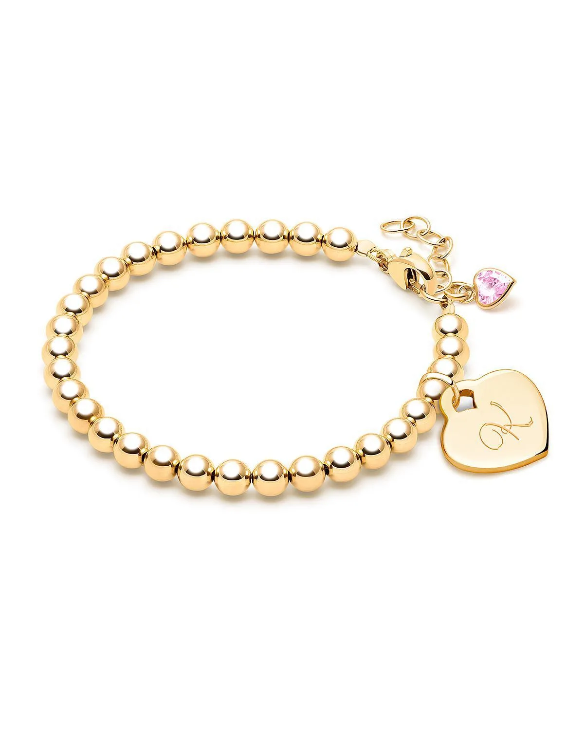 4mm Beads & Engraved Initial Bracelet 6.25" by Tiny Blessings