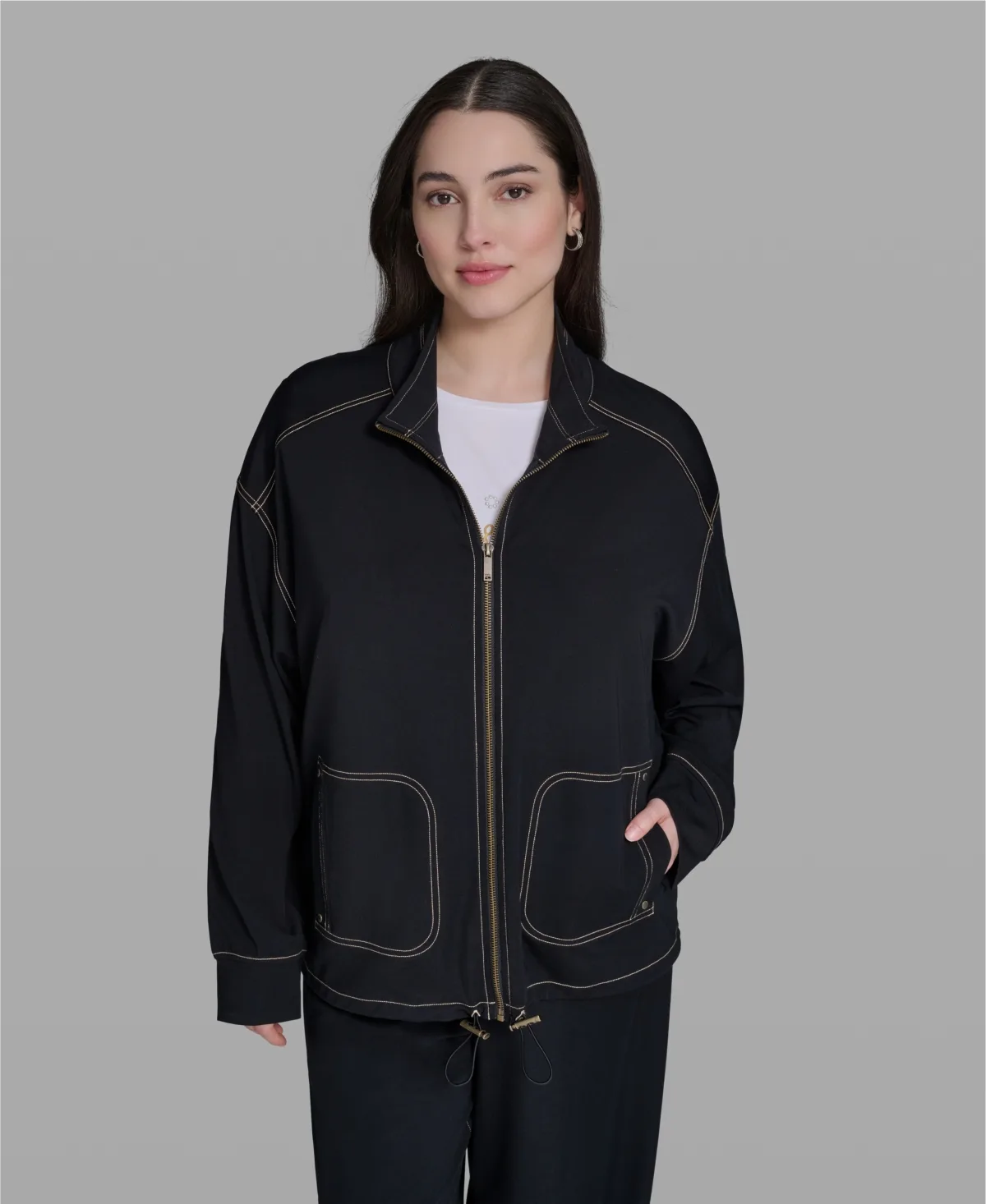 Mock Neck Zip-Front Jacket by Karl Lagerfeld Paris