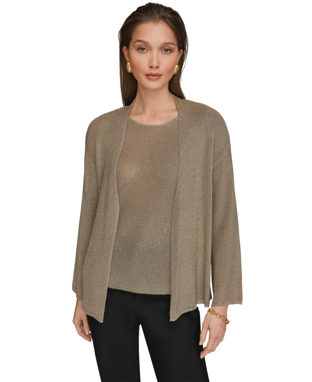 Metallic V-Neck Long-Sleeve Cardigan